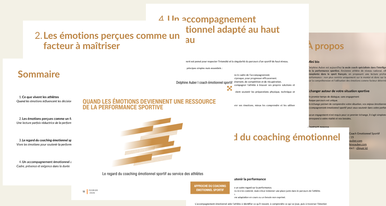 Dossier Athlètes de Delphine Auber, coach émotionnel sportif spécialisée en Intelligence émotionnelle intitulé "Quand les émotions deviennent une ressource de la performance sportive"