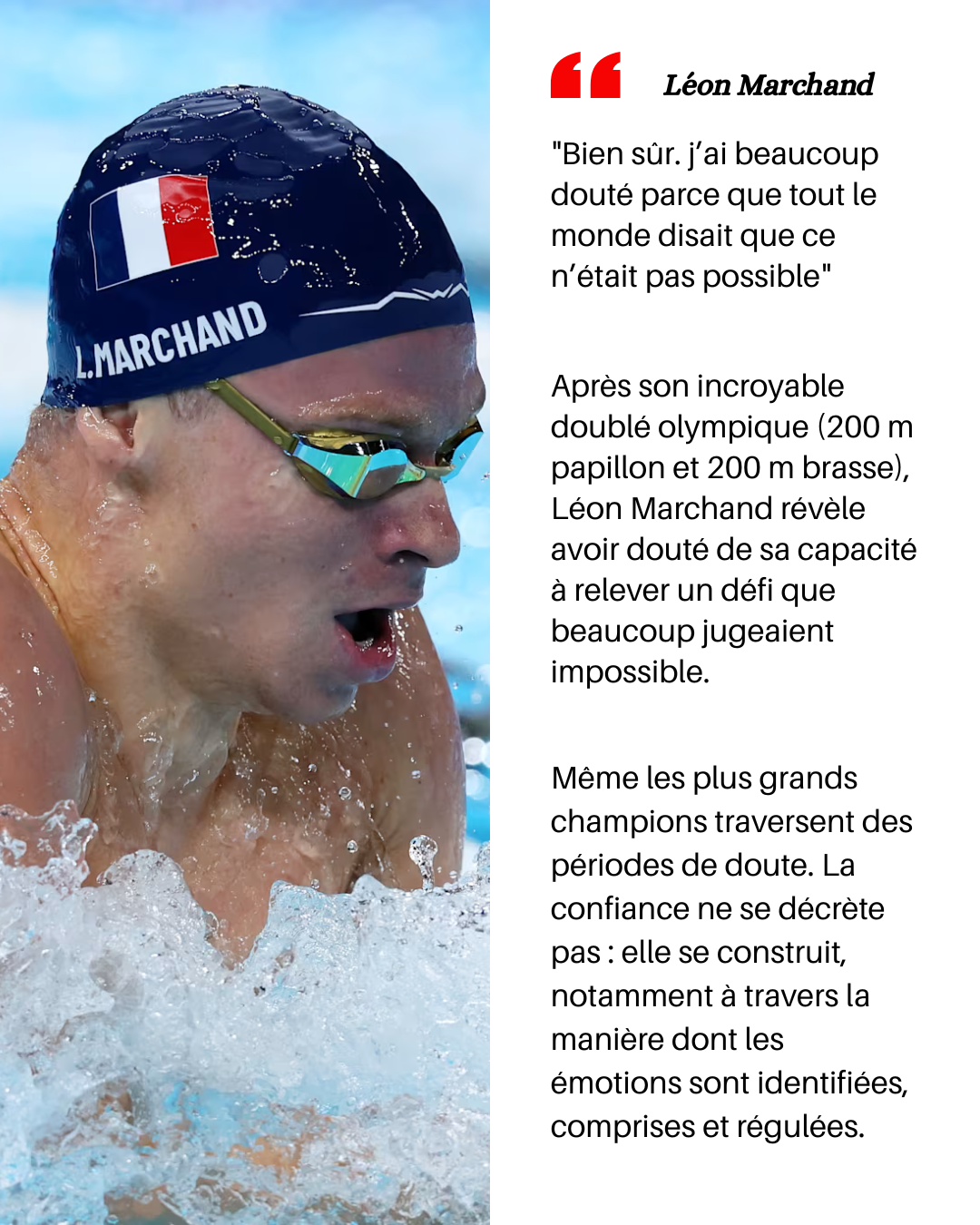 Léon  Marchand, représentant la France aux JO Paris 2024