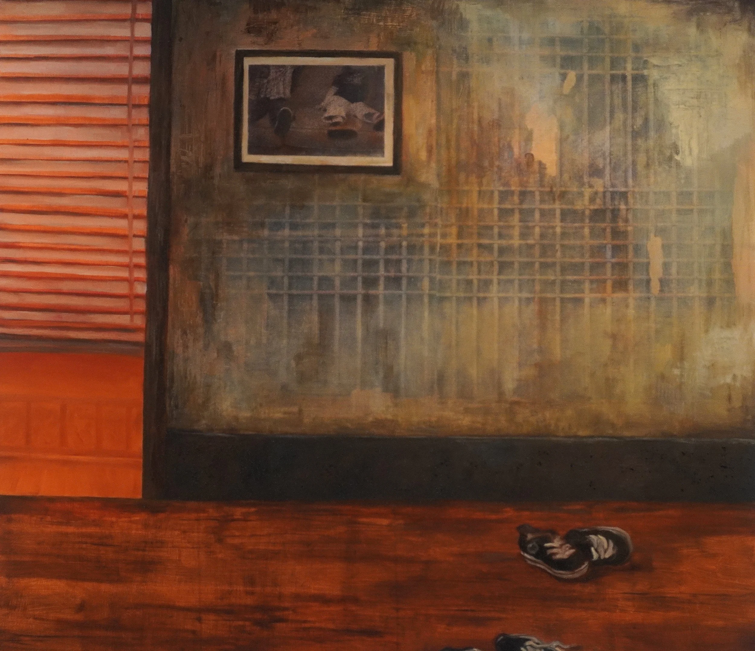 Waiting, 40"x45", Gel Transfer, Acrylic, and Oil on Canvas