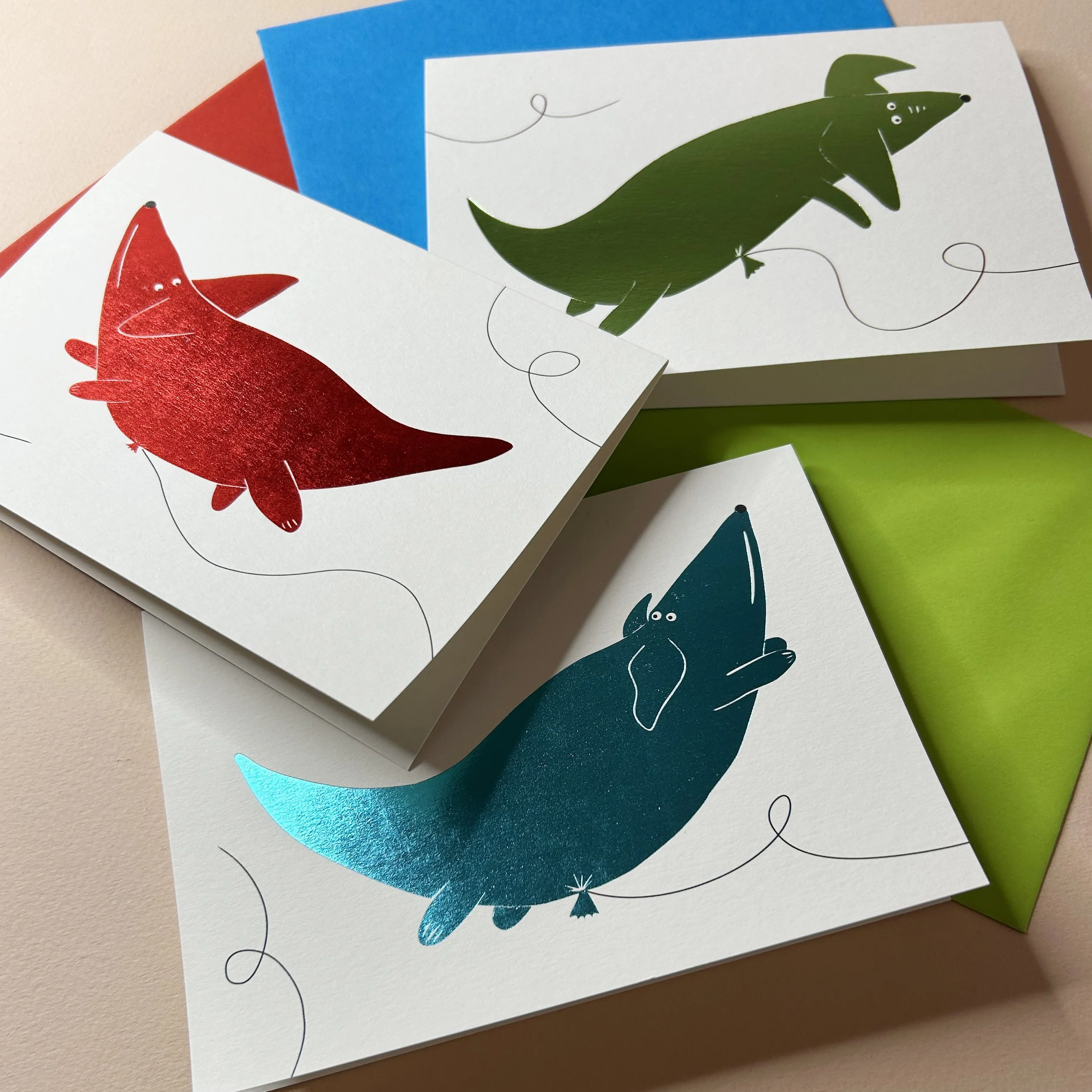 Helium Sausage Dog Balloons | Set of 3 Greetings Cards