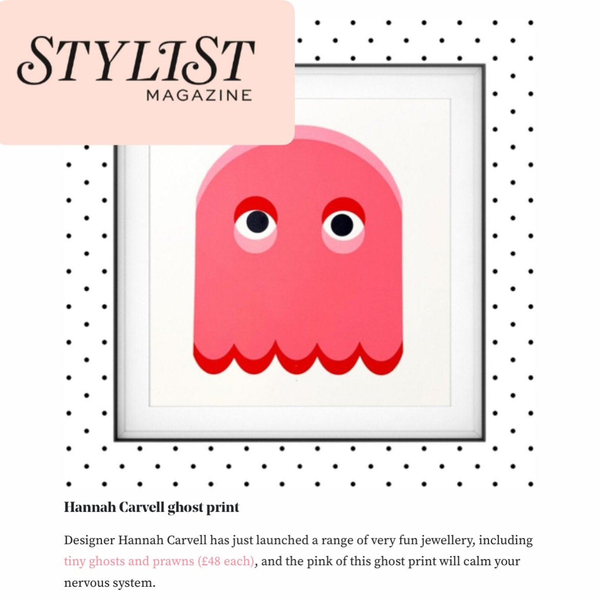 Yayyyyy Thank You @stylistmagazine for having me in your &ldquo;Mood Booster&rdquo; Buys round up. Thrilled to bits to have a little Ghost print featured and shout out to my necklace collab with @louisemurphyjewellery 👻❤️