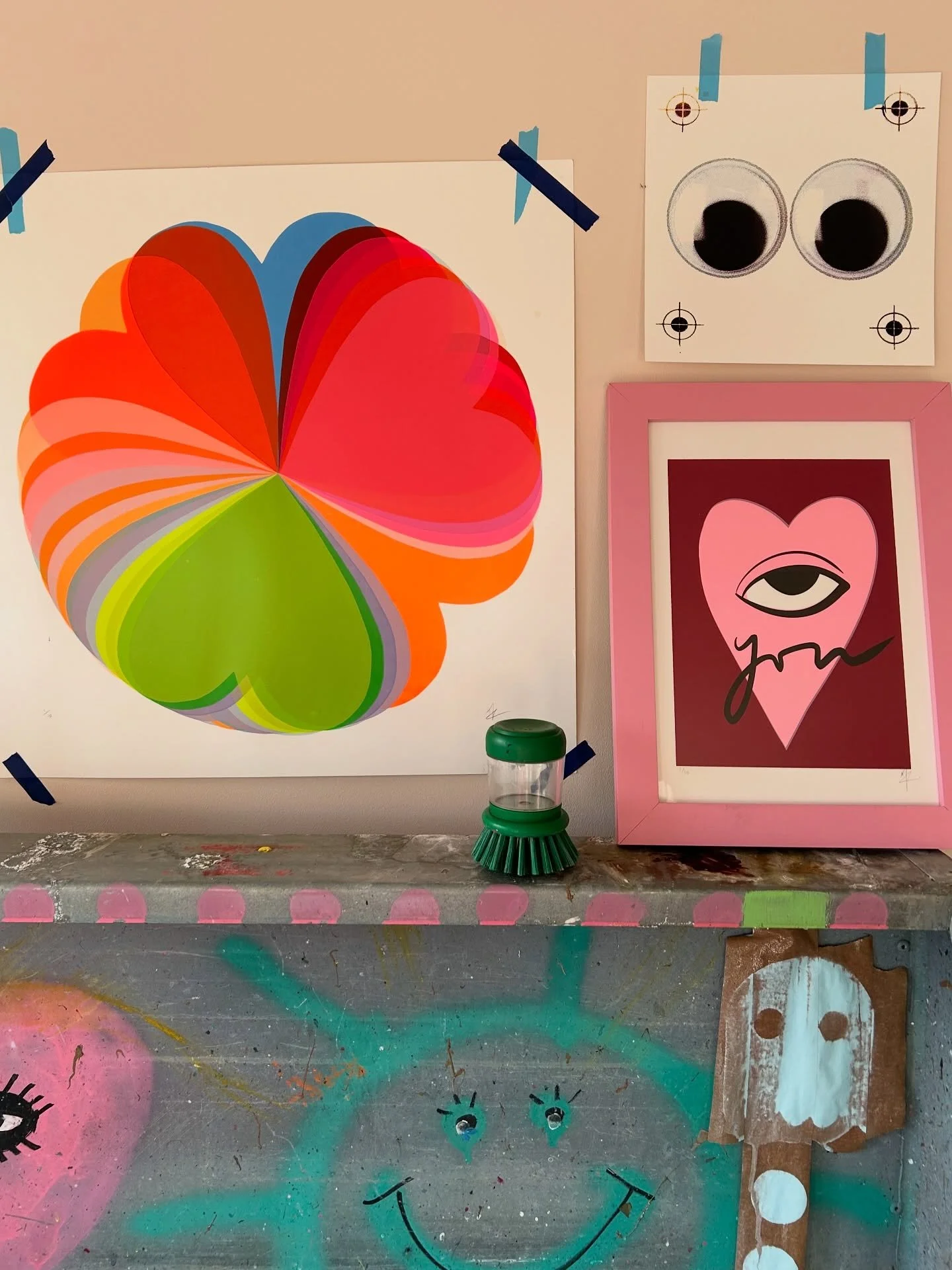 A snippet of studio life as I get back to printing this week. Test sheets up to inject a bit of colour to my walls, STILL need to tidy up the studio properly, a bit of admin to sort for my new card range (🙌🏻), managed to get my latest Ideal Home ar