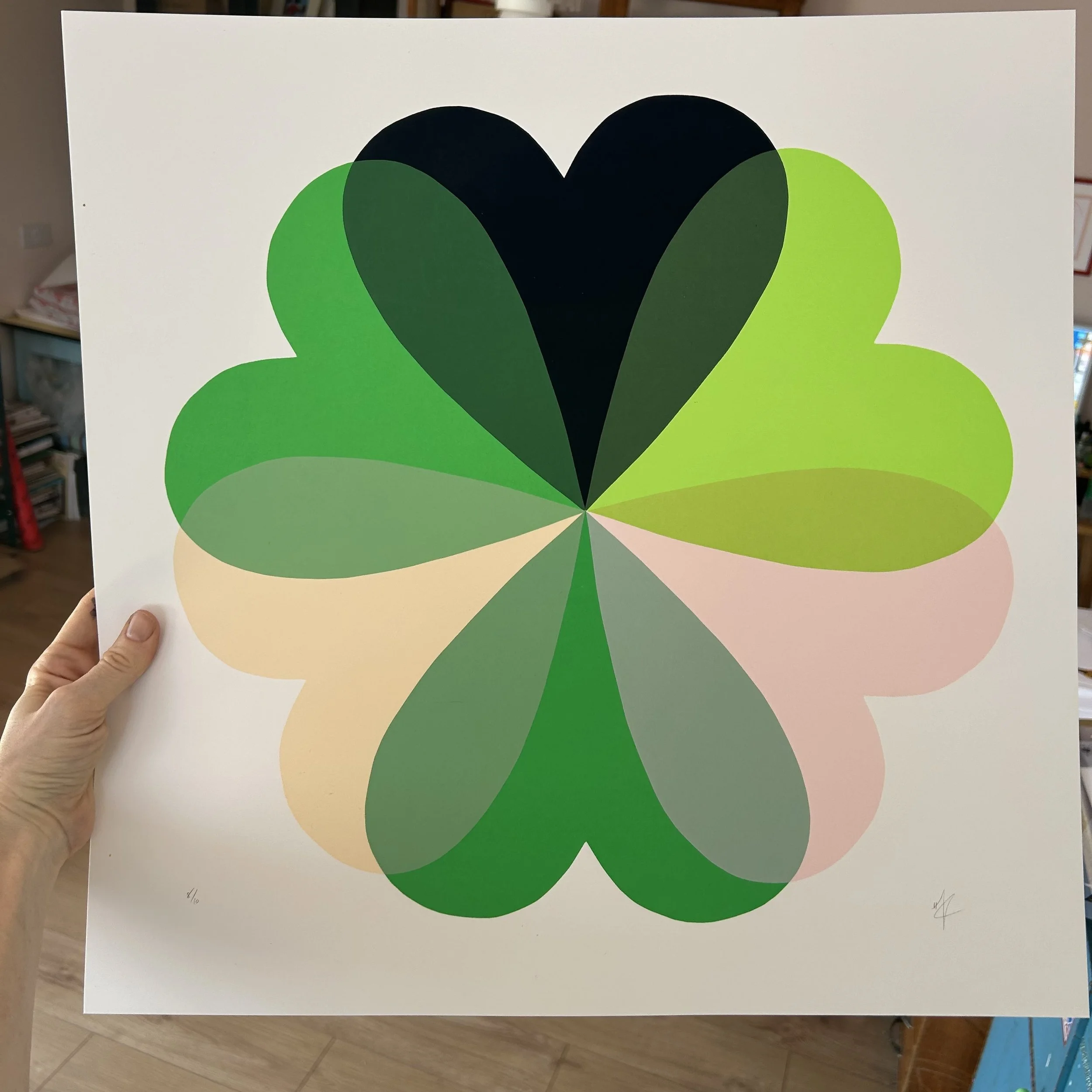 Large Hearts and Flowers | Navy Green