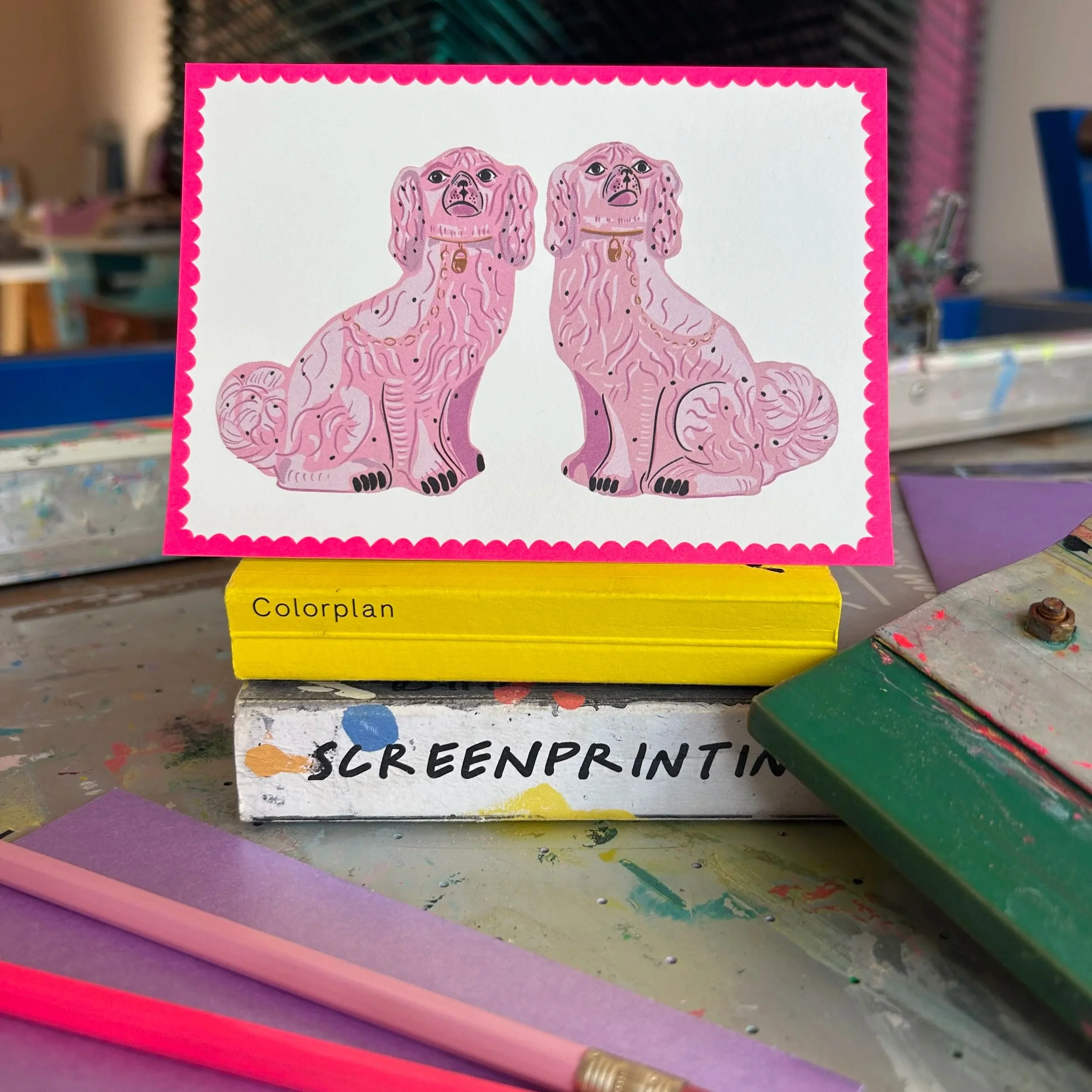 Pink China Dogs | Greetings Card