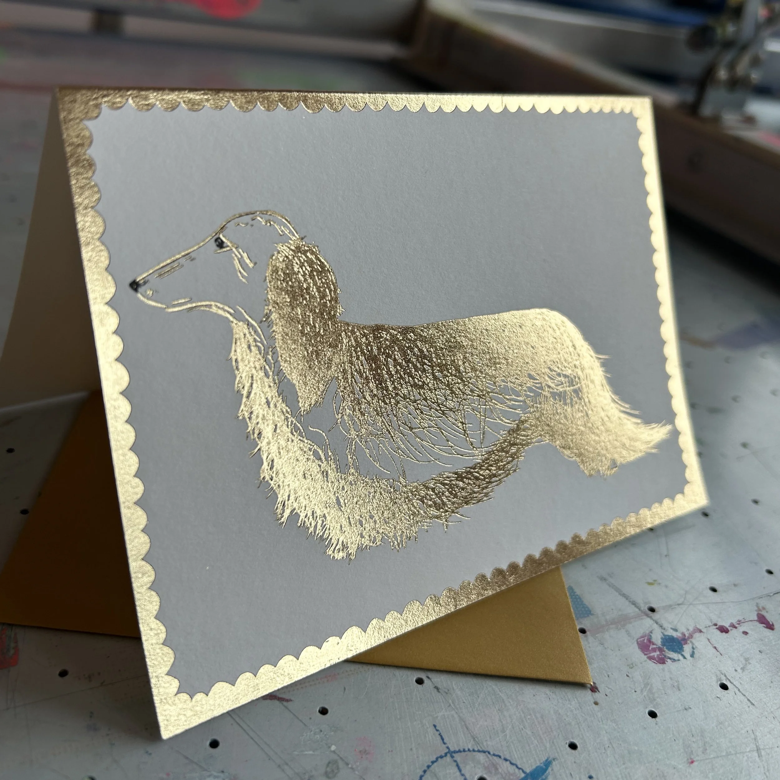 Golden Long Haired Dachshund | Foiled Card