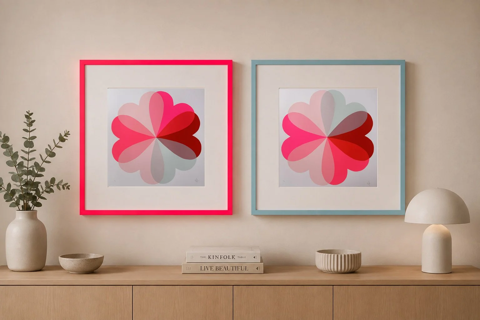Large Hearts and Flowers | Red + Pink + Sky Blue