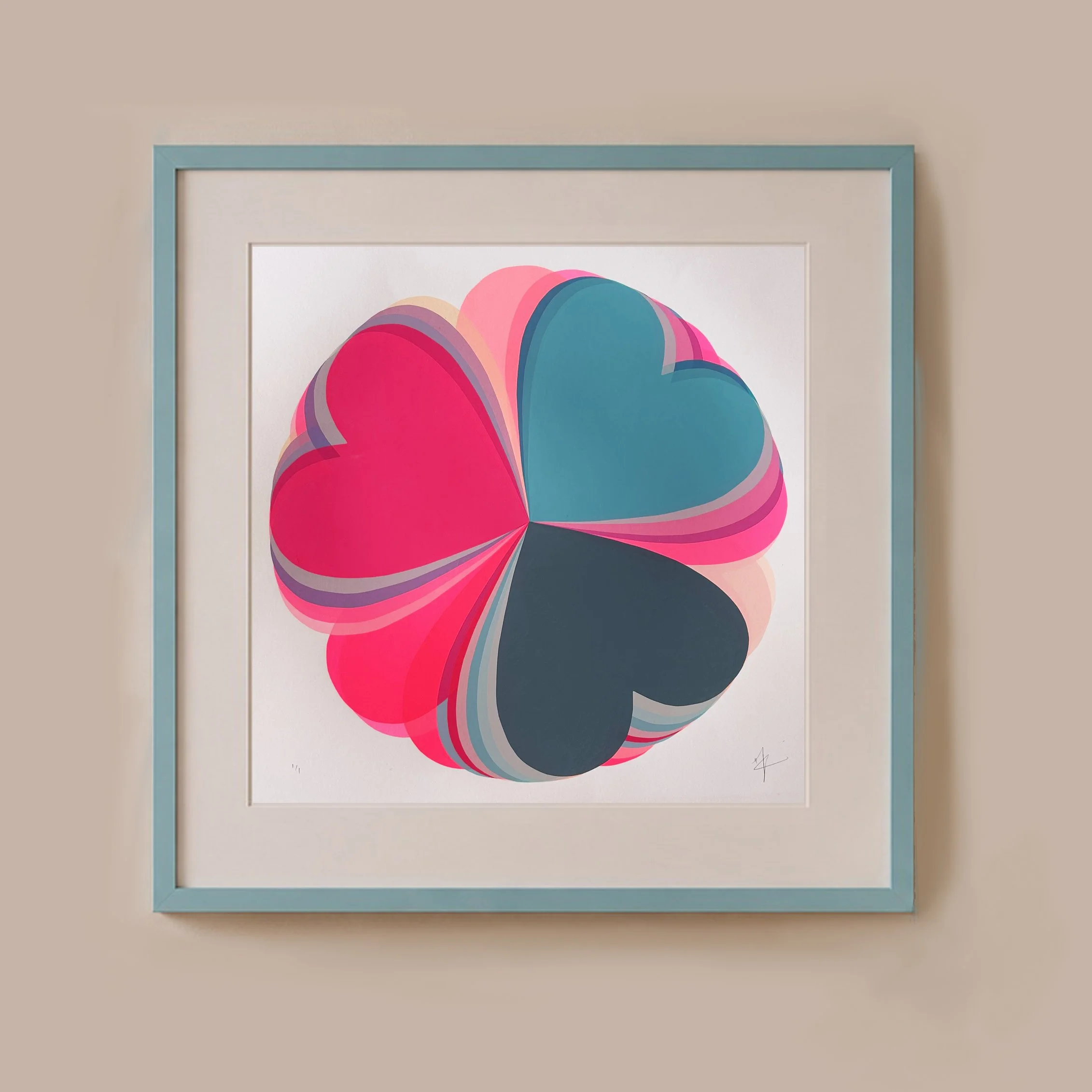 Abstract Hearts | Petrol Blue & Pink