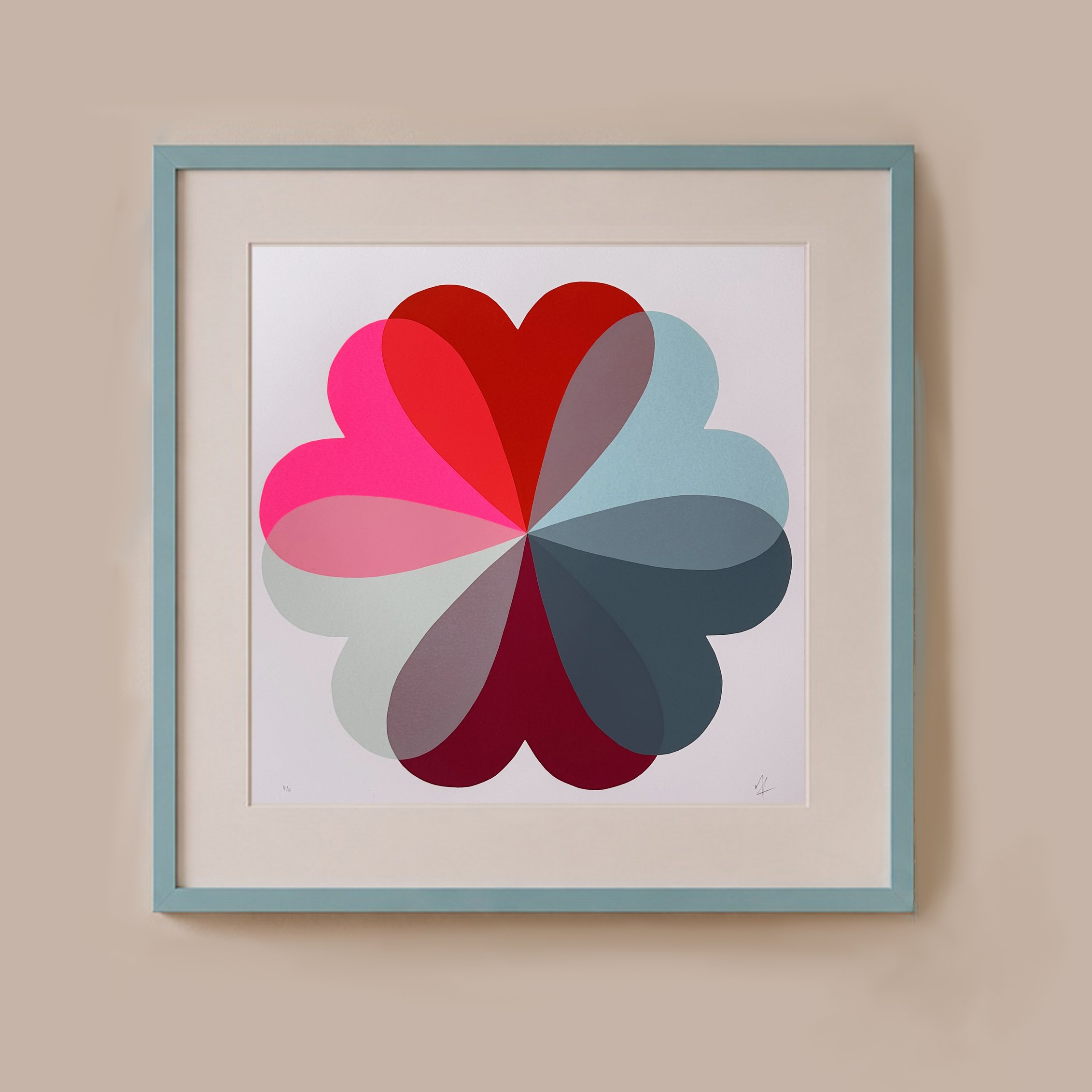 Large Hearts and Flowers | Burgundy + Petrol Blue