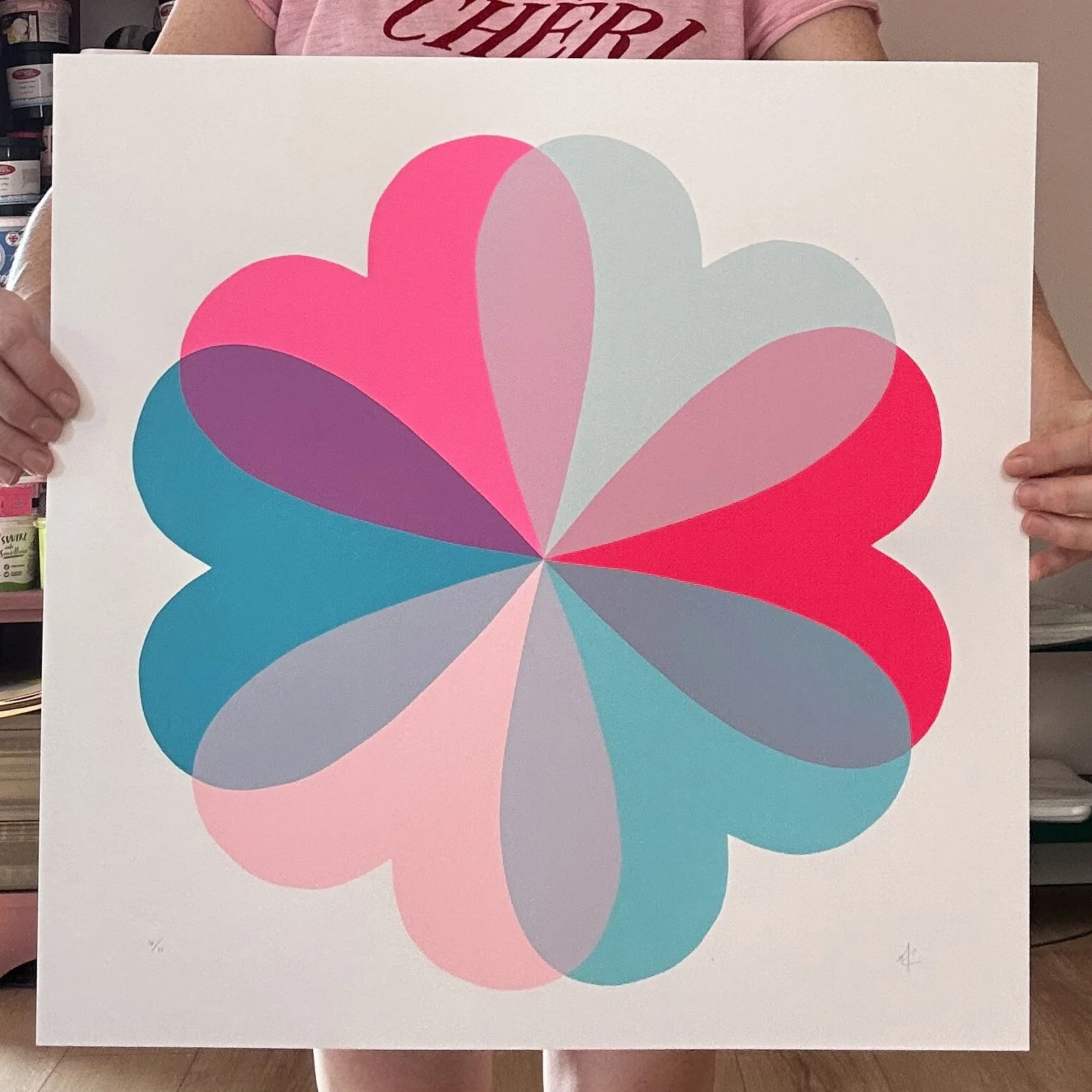 Large Hearts and Flowers | Pink and Teal
