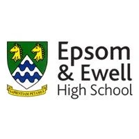 Epsom & Ewell High School logo with shield featuring three yellow animal figures, water waves, and a Spanish motto
