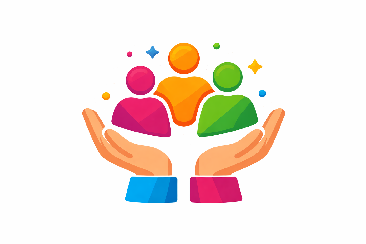 Afbeelding in felle kleuren, handen dragen mensen - Werken aan een inclusieve organisatiecultuur