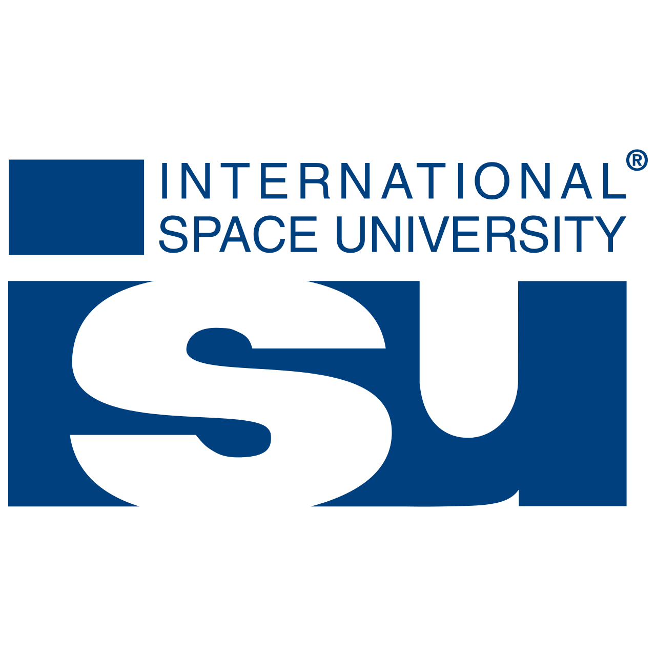 Logo of Space University, featuring a large blue letter 'S' and smaller blue letters 'IU' with the words 'International Space University' written beside it.