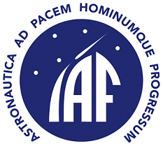 NASA logo featuring a blue circle with white text and symbols, including 'AERONAUTICA AD PACEM HOMINUMQUE PROGRESSUM' and a stylized 'AAF' with a star and orbit lines.