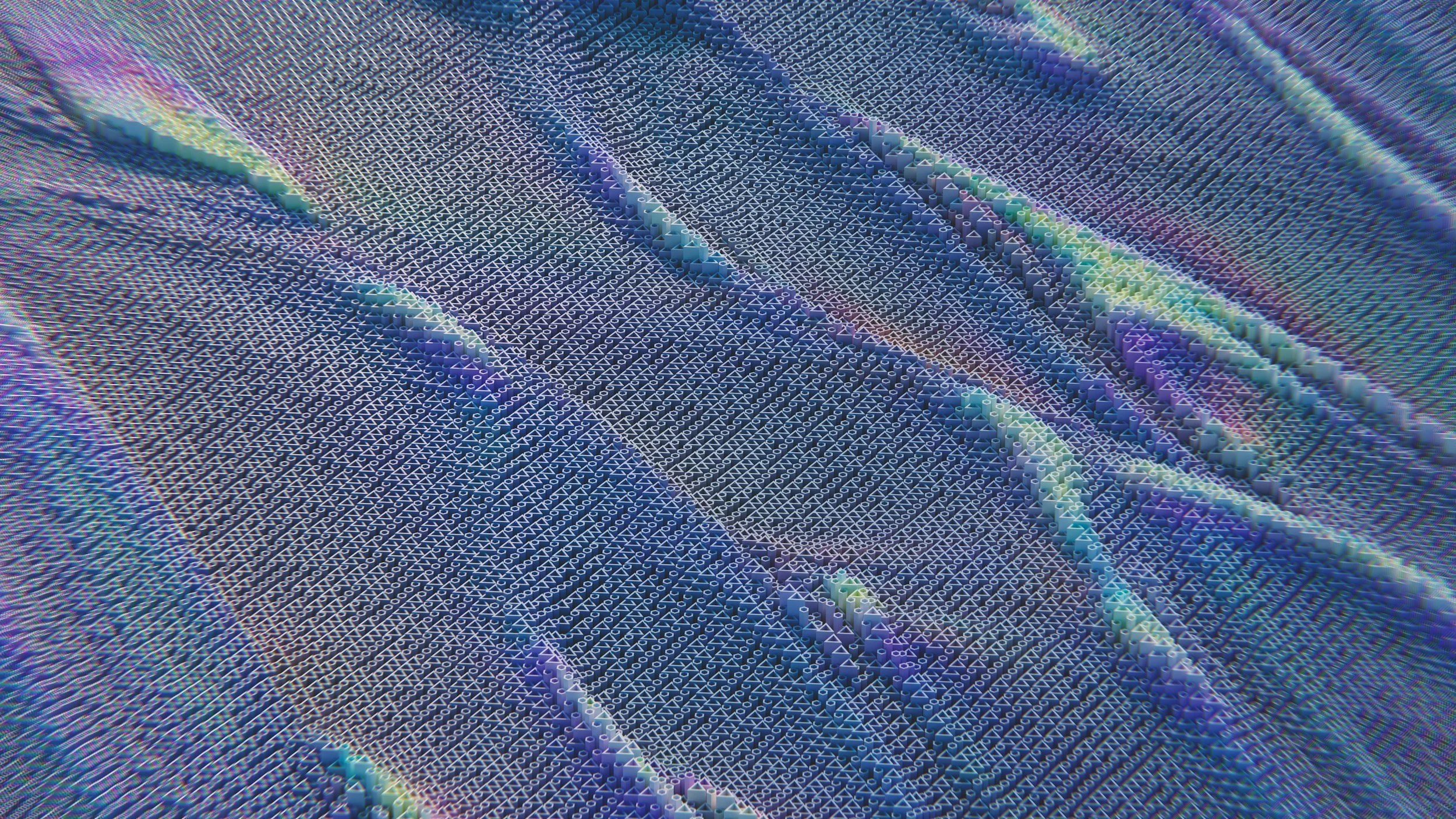 Close-up of a digital mosaic representing a DNA double helix with vibrant colors.