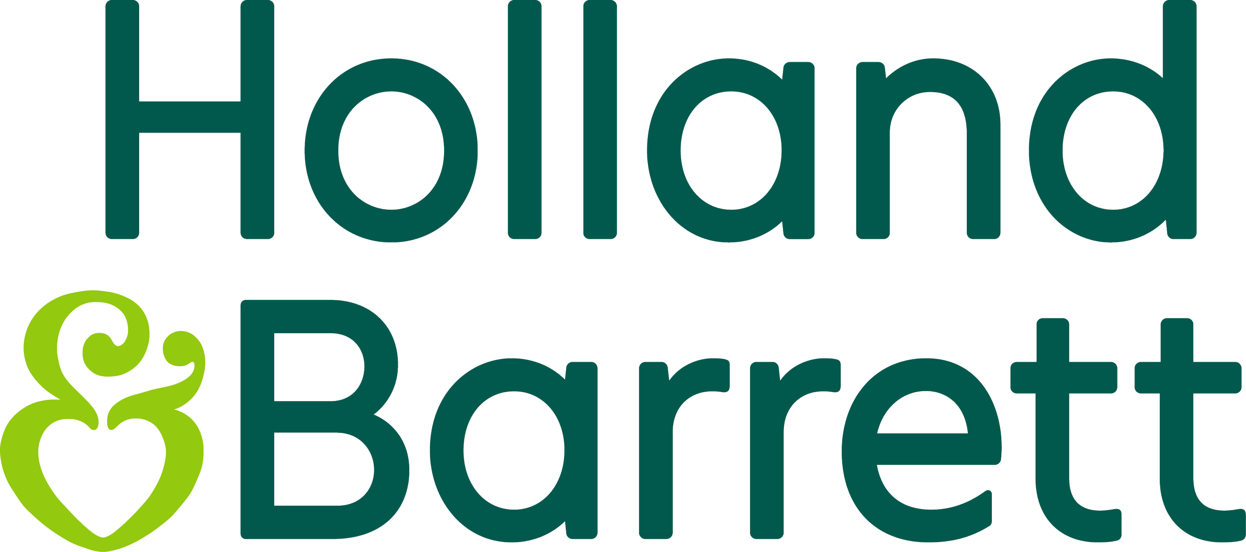Logo with the text 'Holland & Barrett' with a green heart-shaped leaf design.