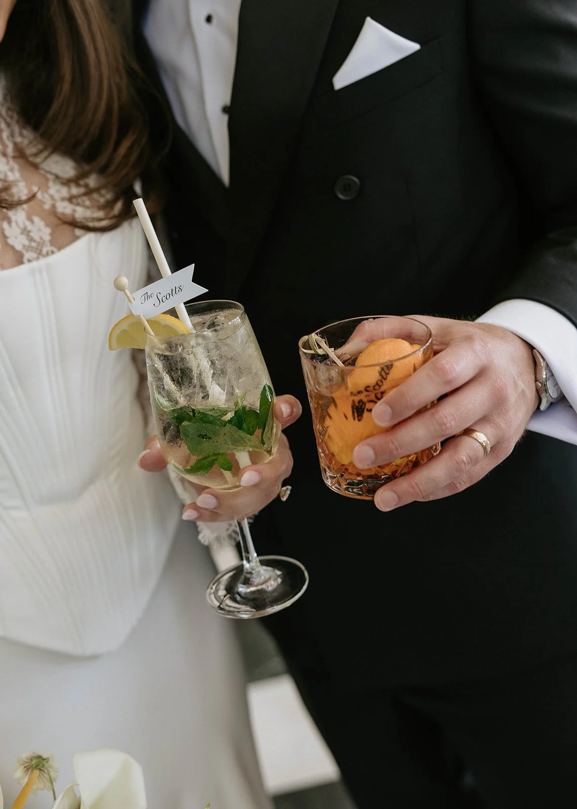 Bride and Groom and their signature branded cocktails.