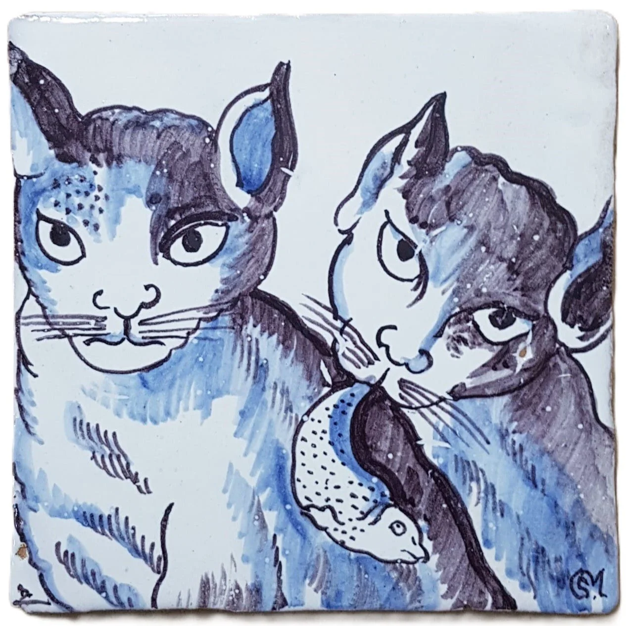 Cats Sharing a Fish [20x20]