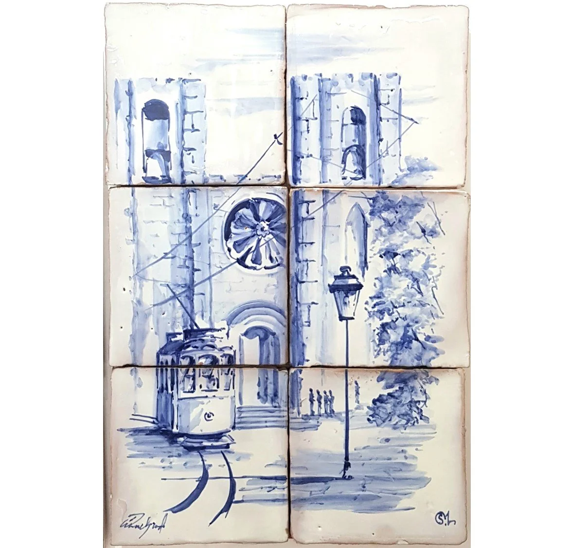 Tram and Lisbon Cathedral Blue (2x3)