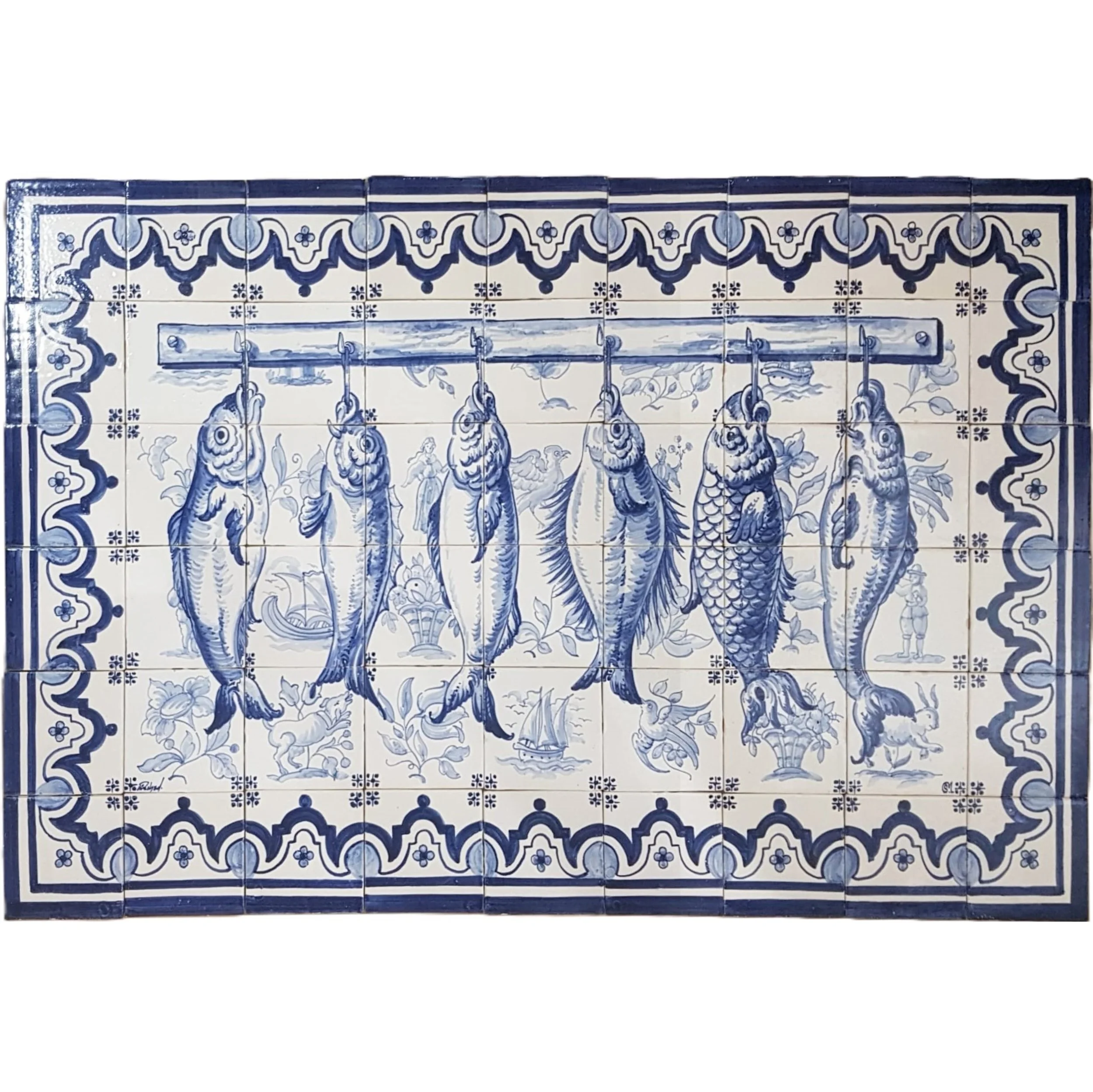 Kitchen Panel with Fishes & Full Border (9x6)