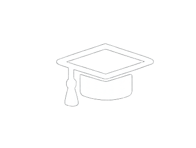 Ein schwarzer Hintergrund mit einer weißen Illustration eines Doktorhutes.