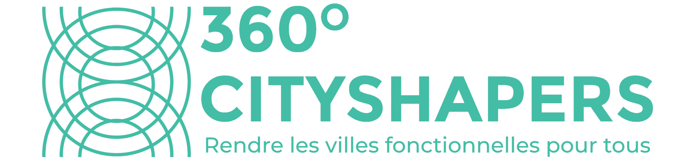 Logo for 360° CityShapers with a stylized city grid and the slogan 'Rendre les villes fonctionnelles pour tous' in French.