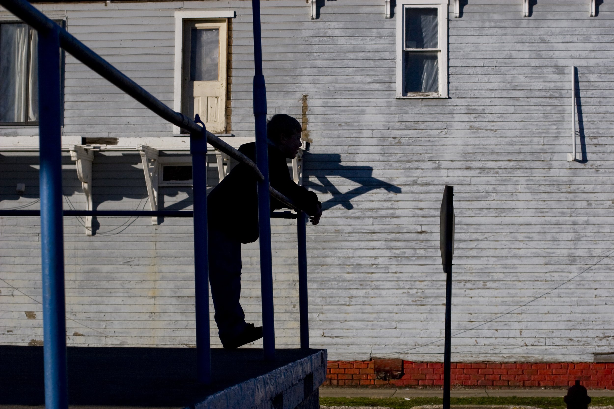 Waiting for the school bus in Logan, Ohio.
