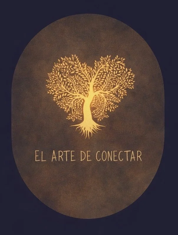 Un fondo oscuro con un árbol dorado en el centro y la frase "El arte de conectar" debajo del árbol.