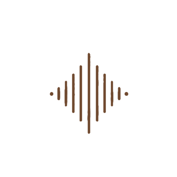 Stylized brown sound wave in a diamond shape on a black background.