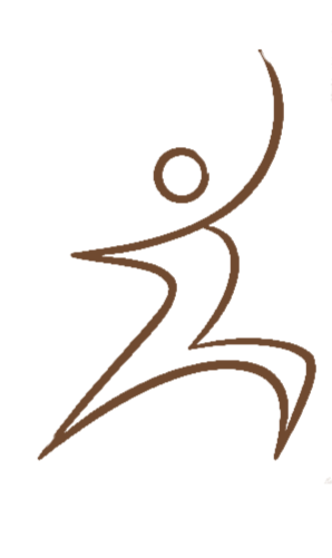 Abstract brown line drawing of a person performing a gymnastics or dance move.