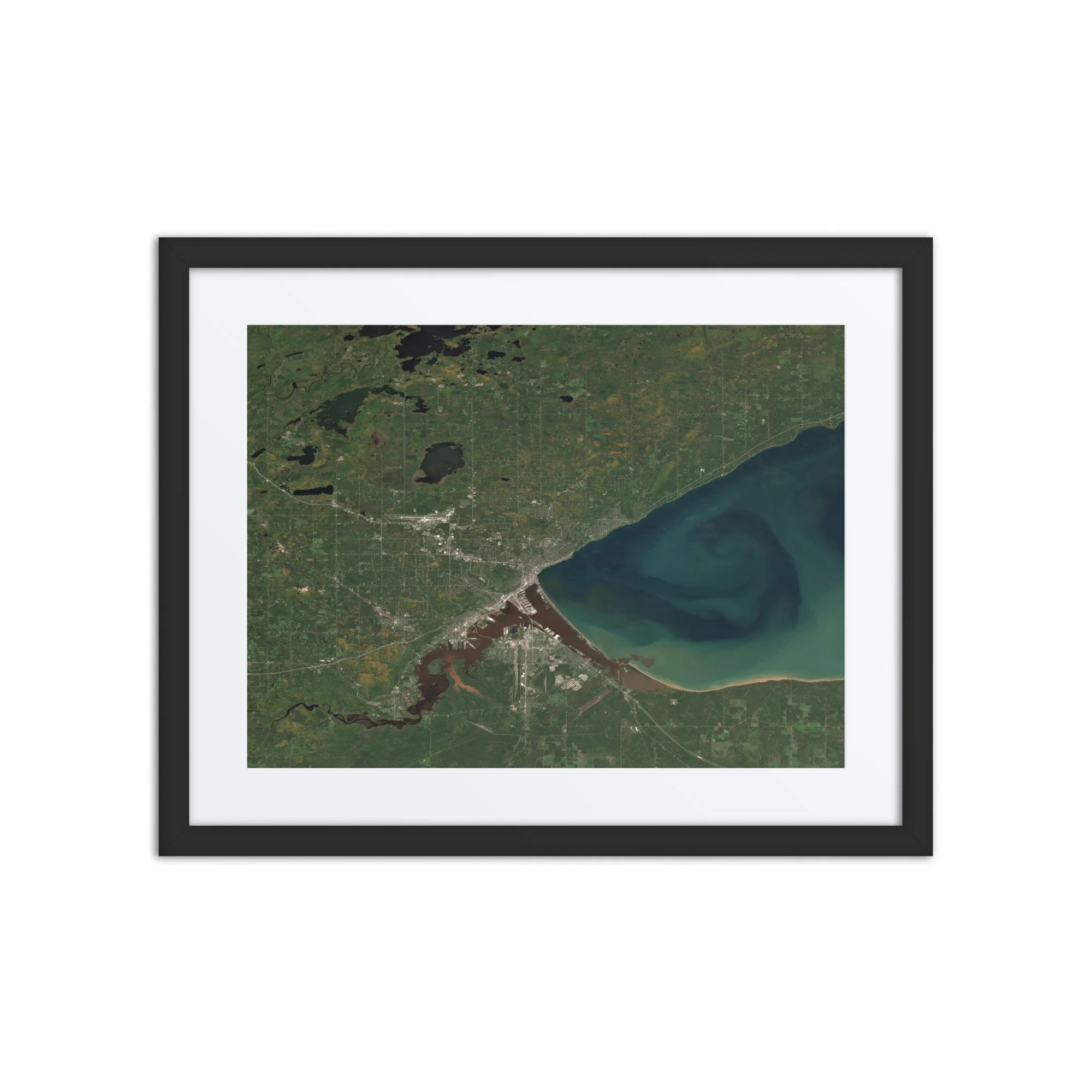 Duluth Minnesota Satellite Image – Duluth from Space | Lake Superior Map (Sept 27, 2025) | Framed Print
