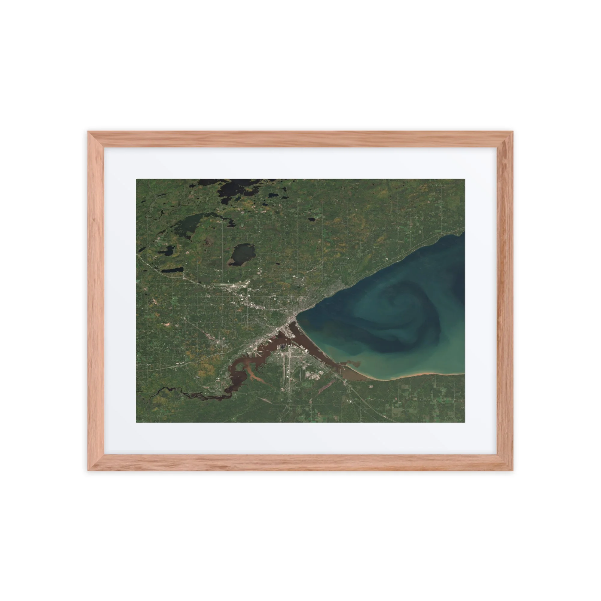Duluth Minnesota Satellite Image – Duluth from Space | Lake Superior Map (Sept 27, 2025) | Framed Print