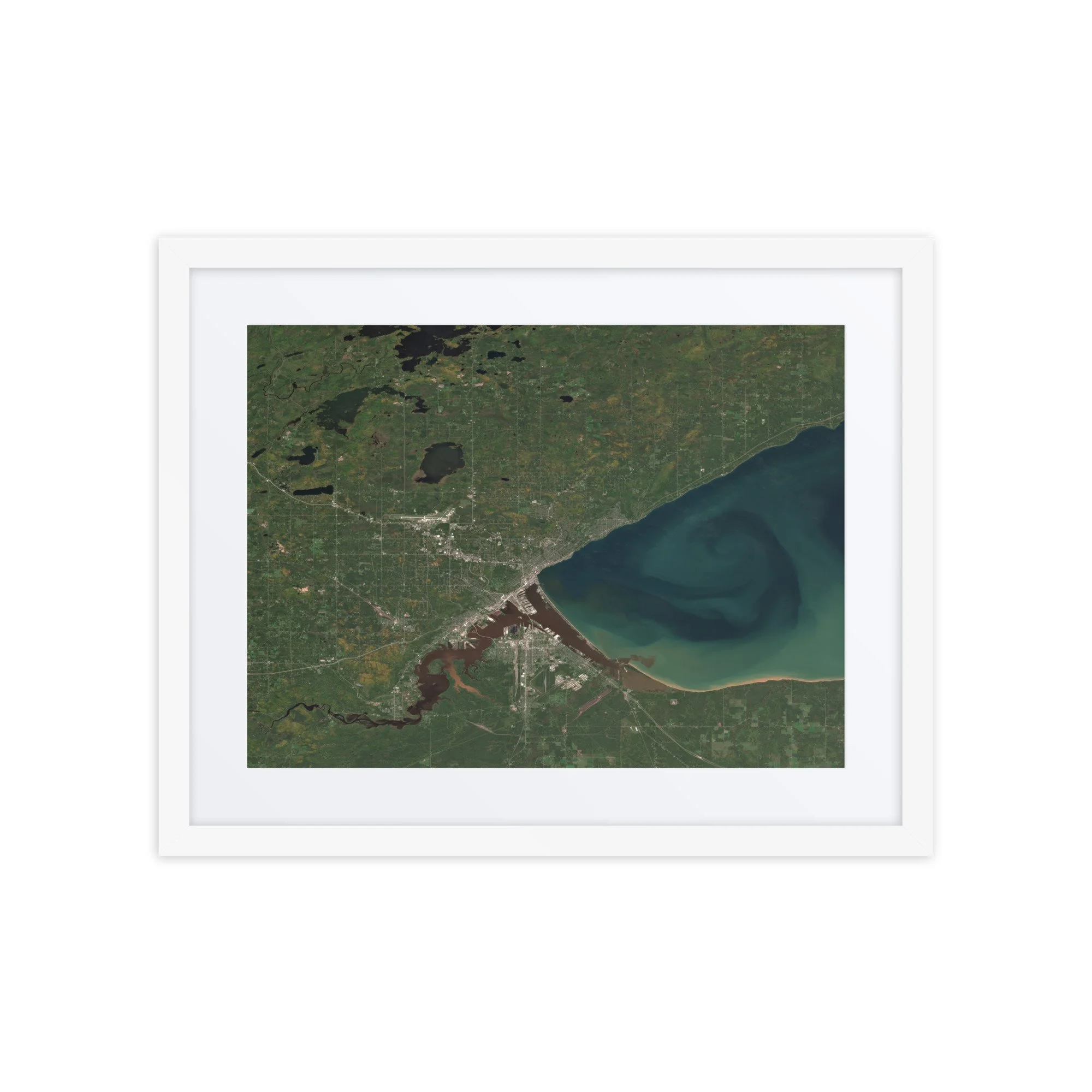 Duluth Minnesota Satellite Image – Duluth from Space | Lake Superior Map (Sept 27, 2025) | Framed Print