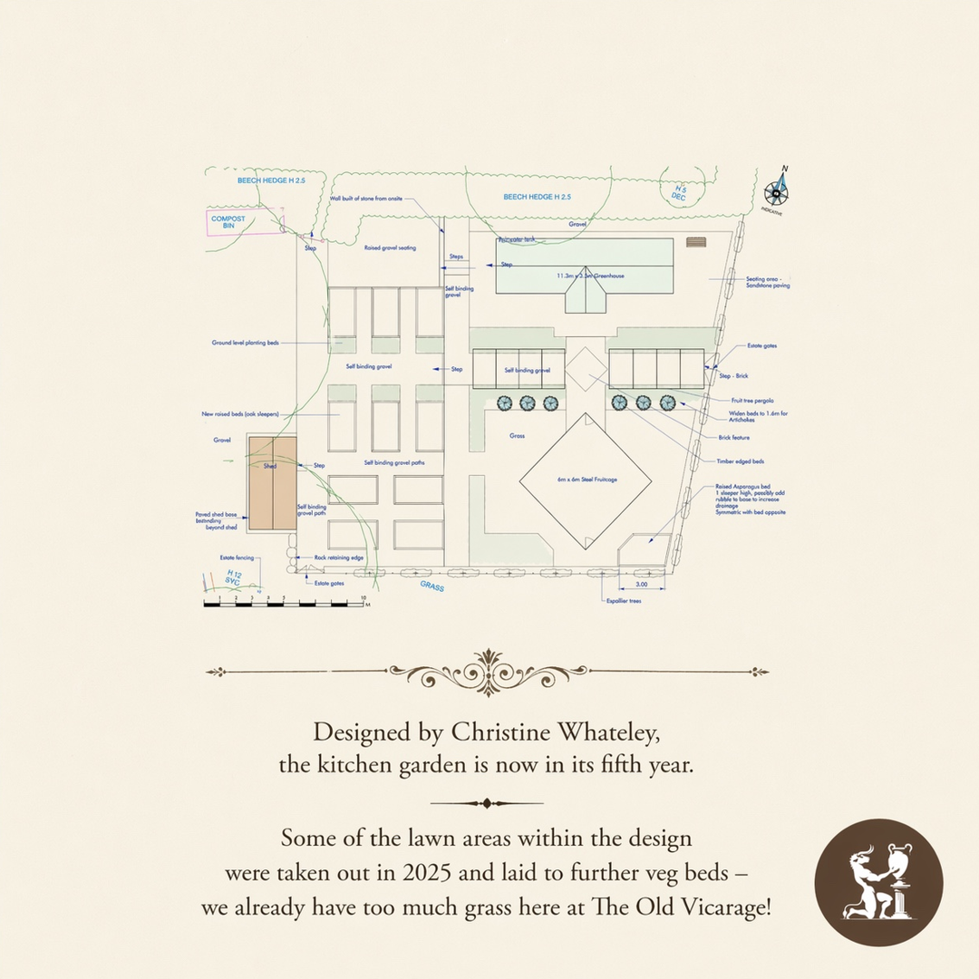Plan of the kitchen garden at The Old Vicarage, Leigh-on- Mendip by designer Christine Whatley