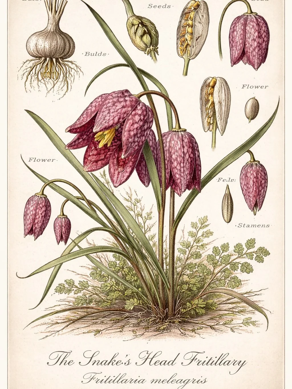 Snake&rsquo;s Head Fritillary in a meadow

If you get this right, they don&rsquo;t just grow &mdash; they settle in and become part of the place.

🌧️ Moisture matters
Damp in spring is essential. Think traditional hay meadow, not dry wildflower bank