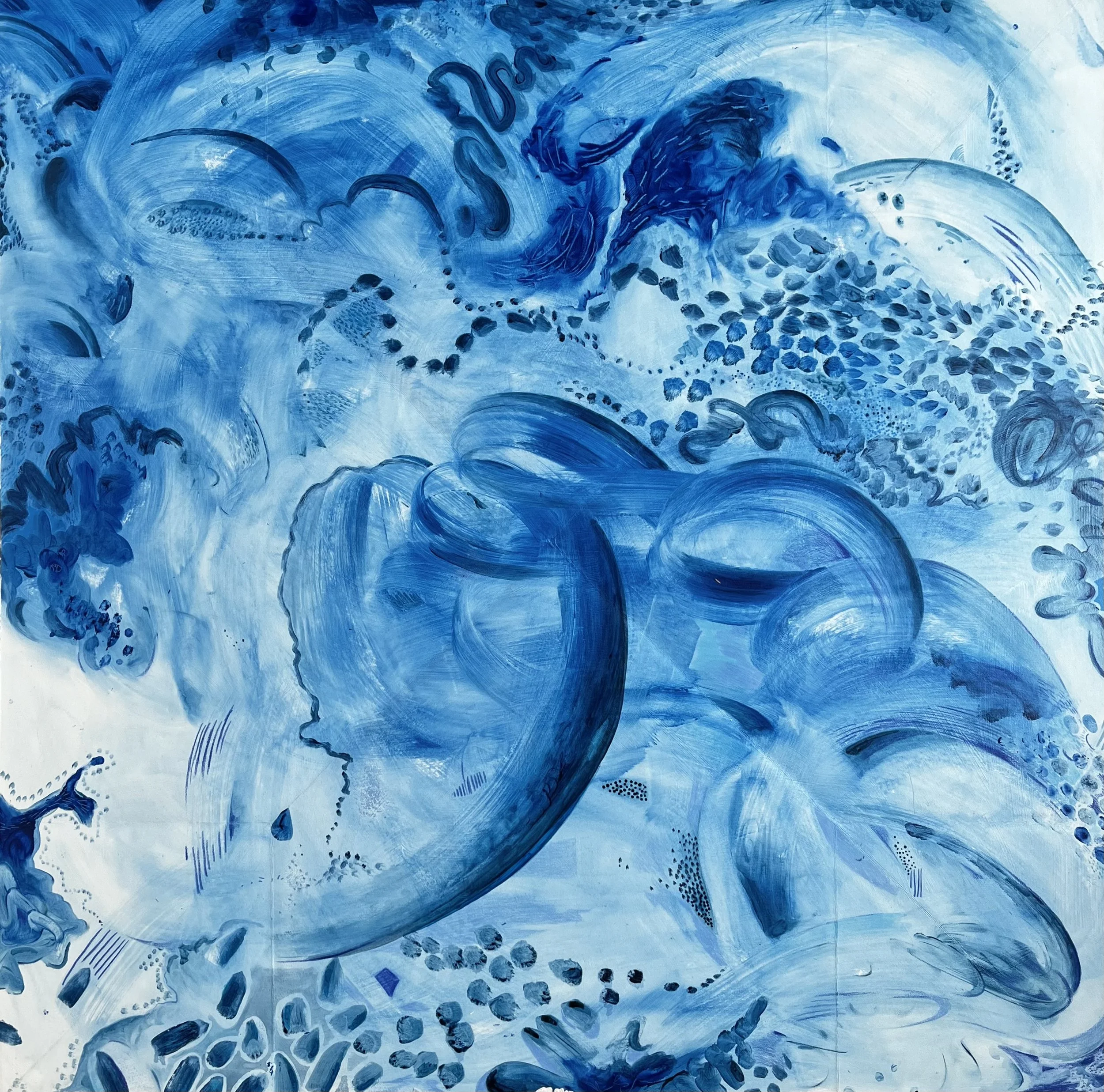 Reflect, mixed media including oil, paint pens and coloured pencil on paper, 120cm x 120cm