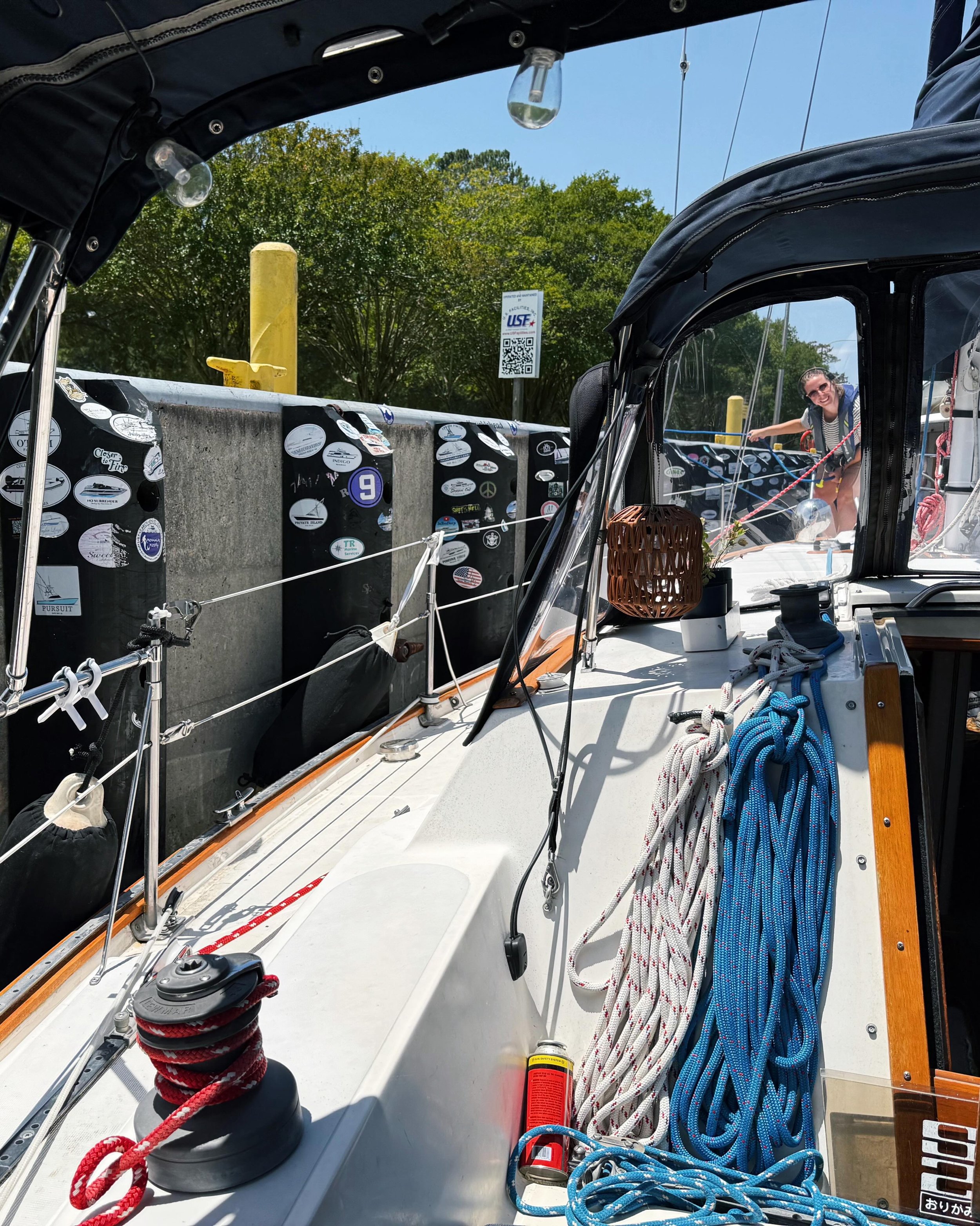 Day 7 &bull; Busy, busy! We made it to the city! Swing bridges, lift bridges, and our first lock (on this boat). Inside the cabin, the overwhelming piles of project supplies (that were thrown in just before we shoved off) were sorted and stashed away