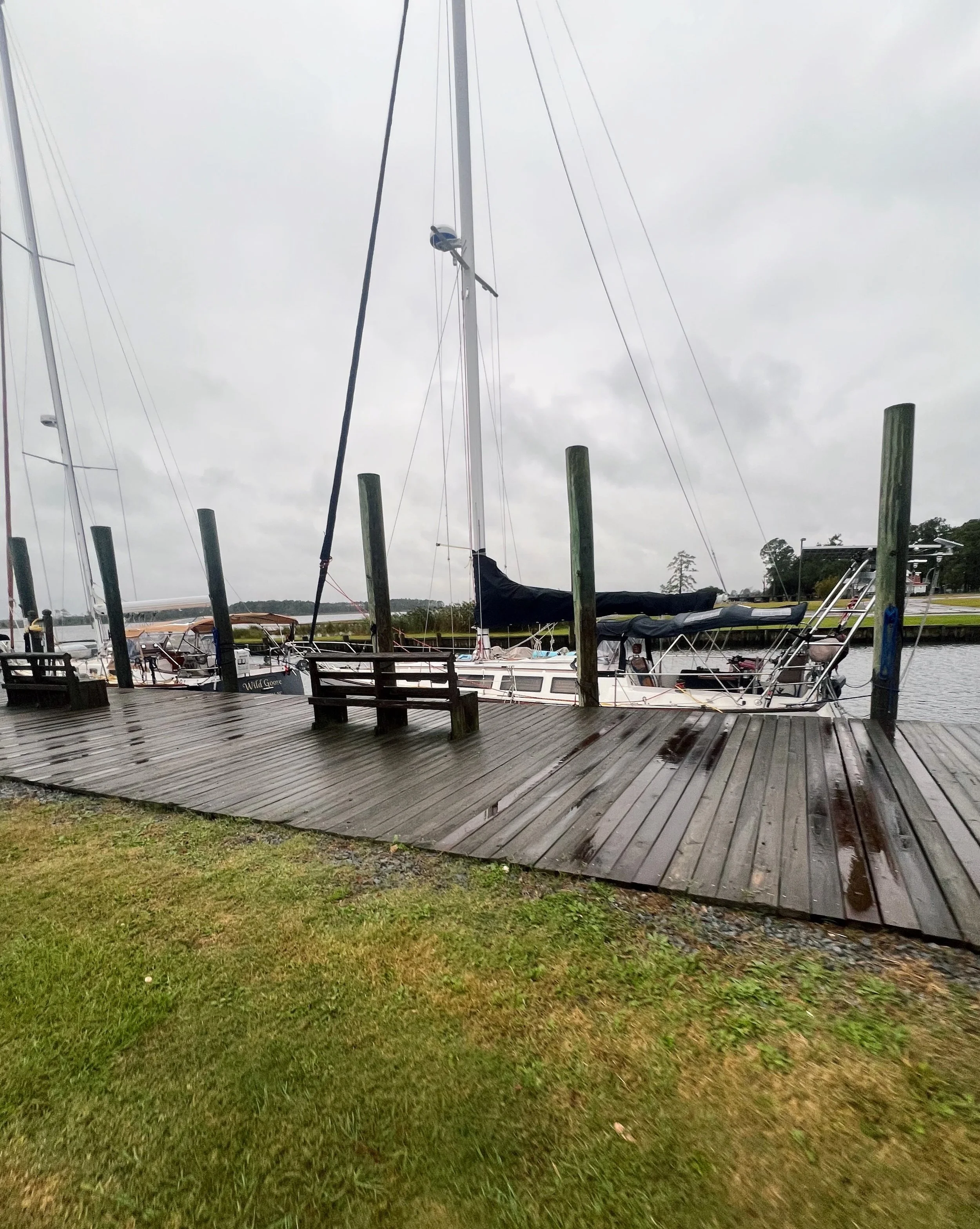 Day 147 &bull; The weather was yucky today - cold, very windy and rainy. Obviously, it was a camp cozy kind of day. We plugged into shore power for the first time since leaving New Bern. The batteries have been hurting for several weeks so we needed 