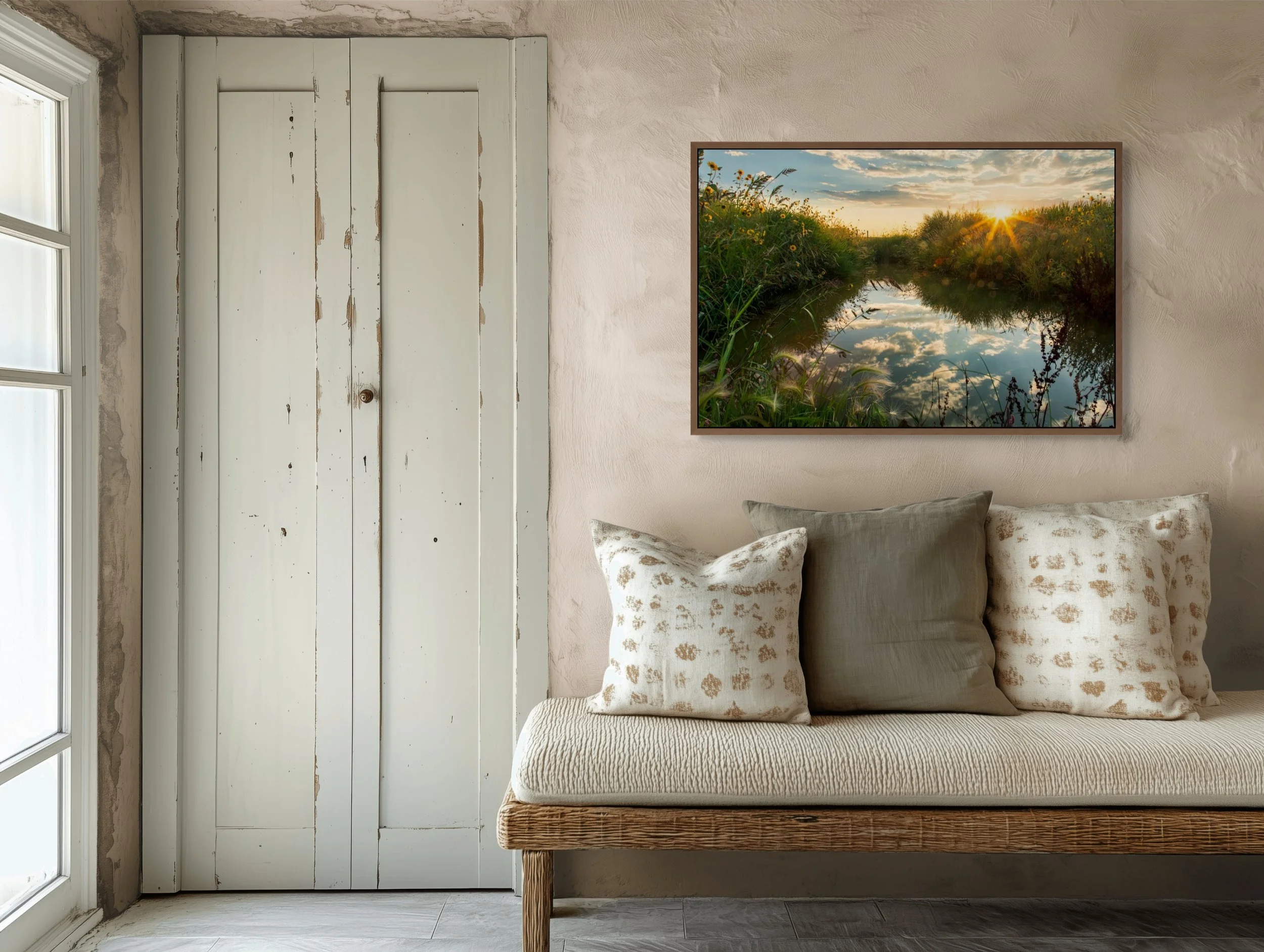 sun flares over an irrigation pond-full.jpg