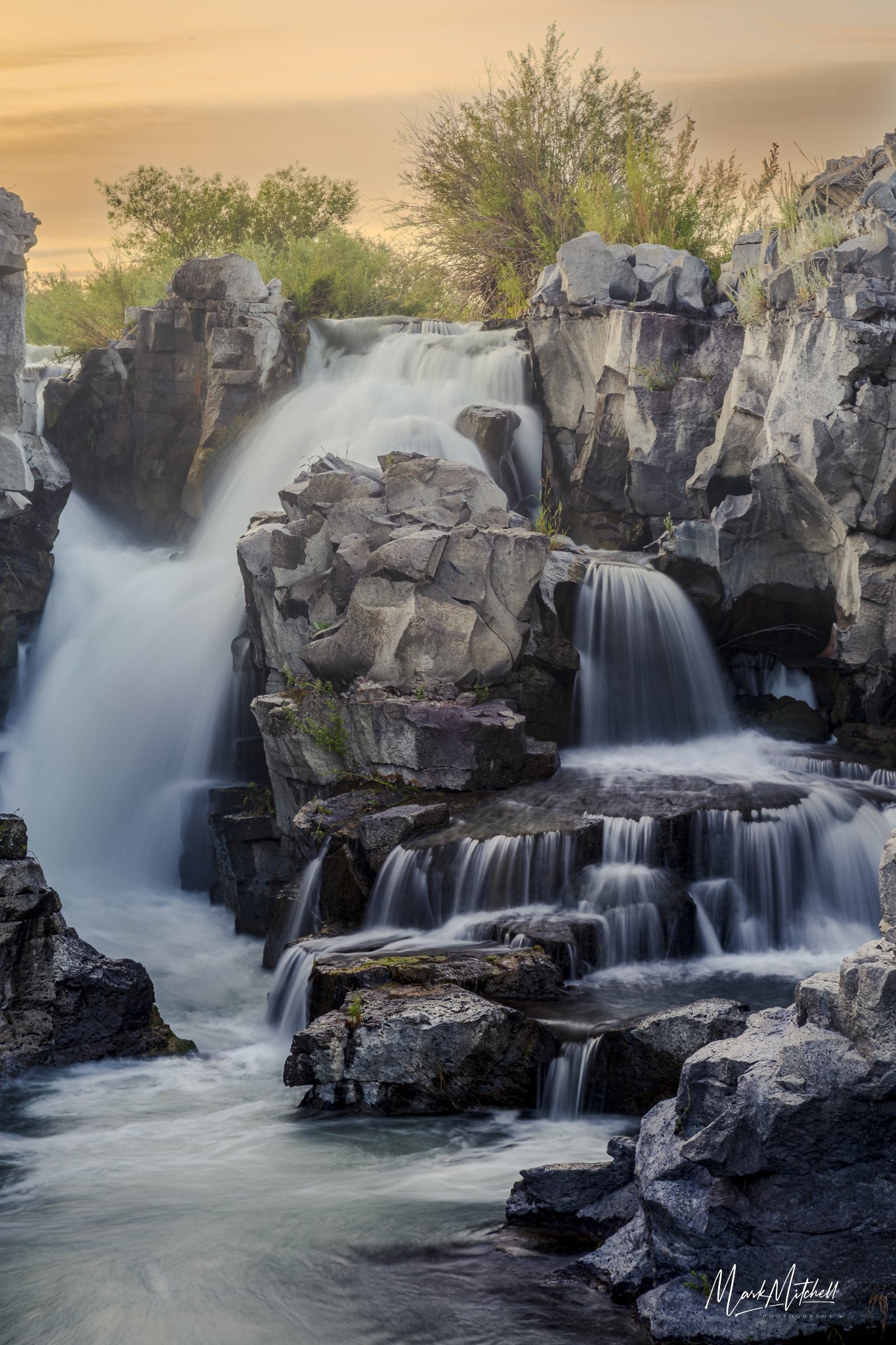 Golden hour glow over Upper Salmon Falls