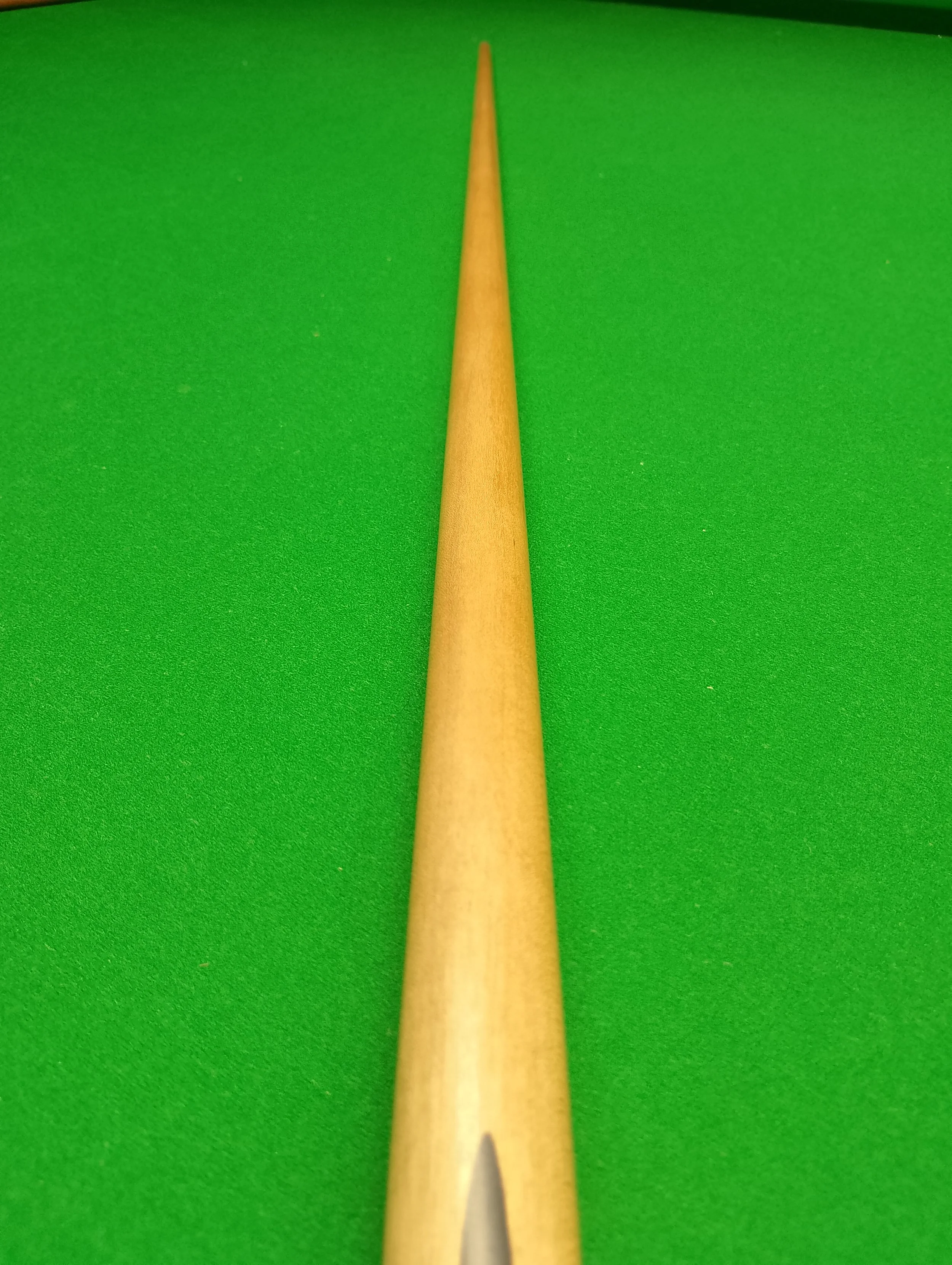 A cue stick on a green pool table.