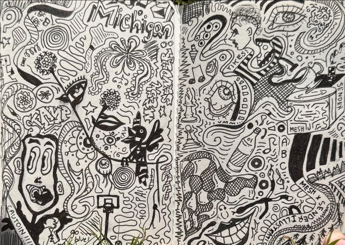 Doodle Collab With Jake Sender, 8x5, Ink, 2025