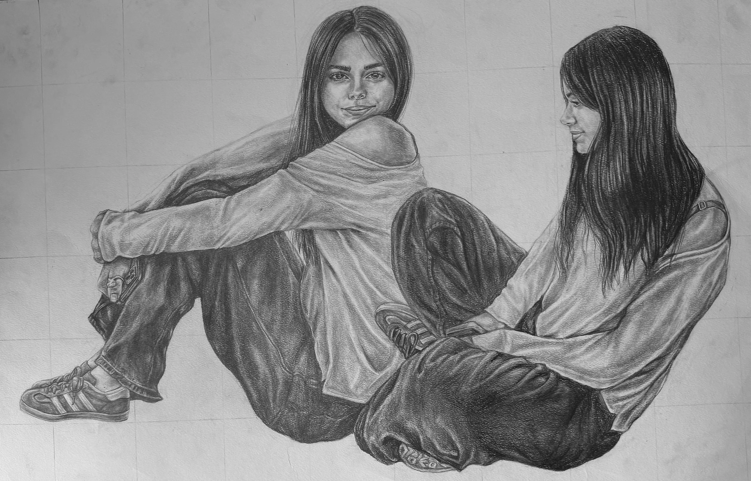 "Seeing Double", 28x18, Pencil, 2026