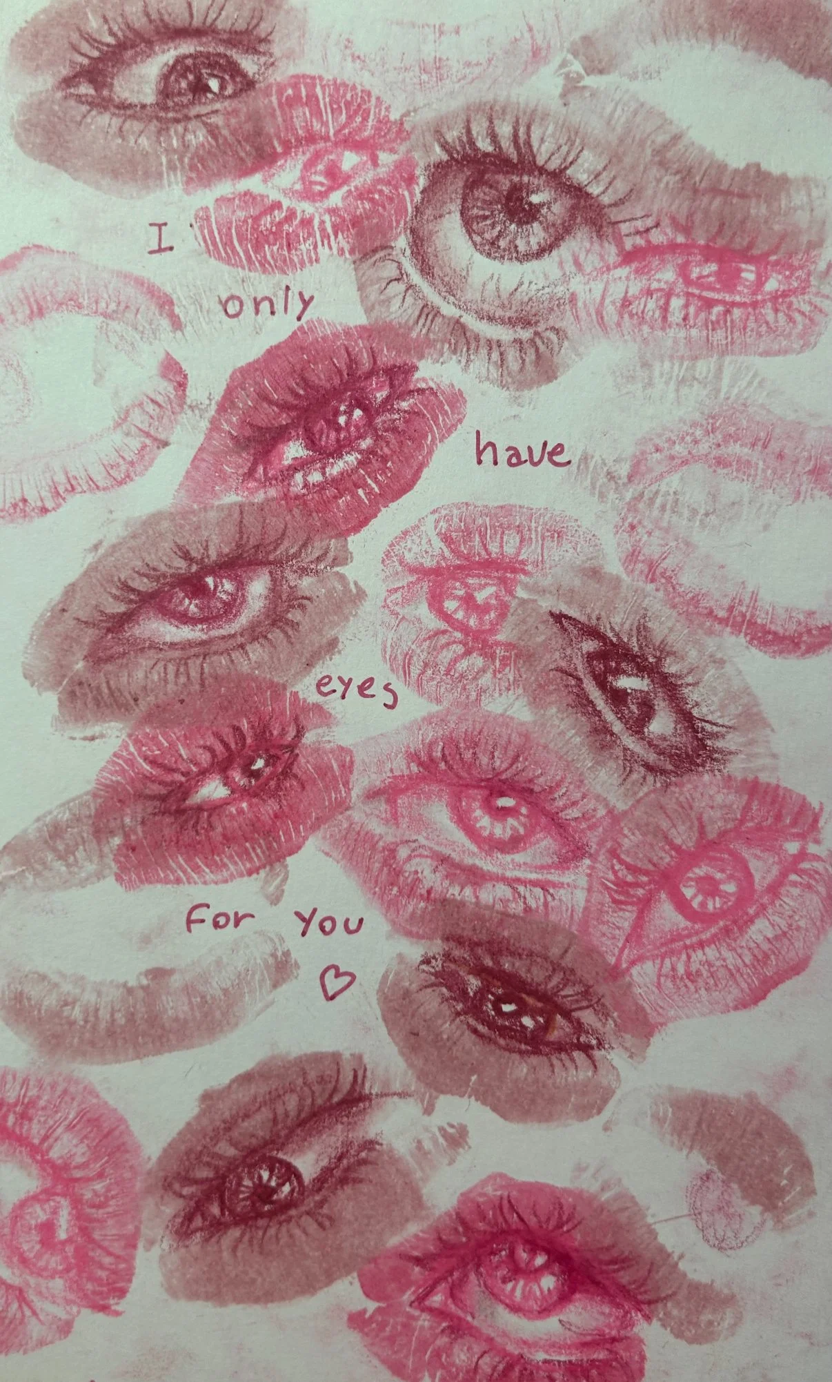 "Love Doesn't Last" 5x8, Colored Pencil, Lipstick, 2024