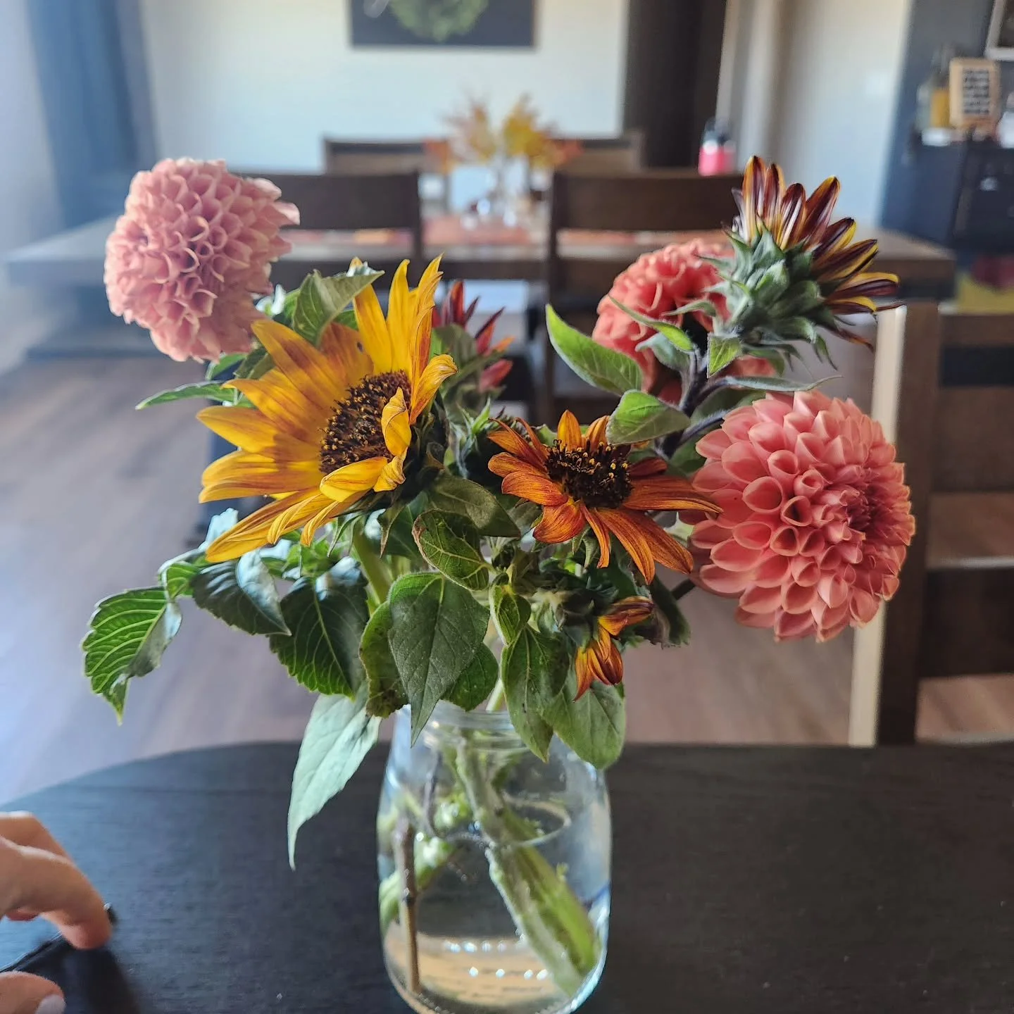 The last bouquet I pulled from the garden before frost. Maybe I should carve some dahlia and sunflower blocks in the near future for printing.