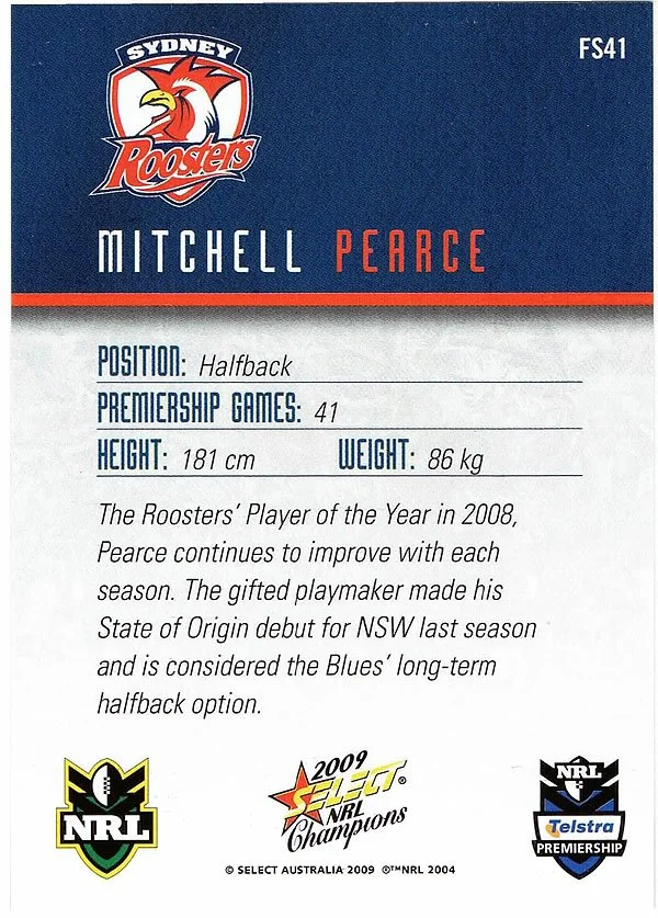 NRL2009SCFS041b_2009_select_NRL_champions_red_foil_signature_mitchell_pearce_FS41.JPG