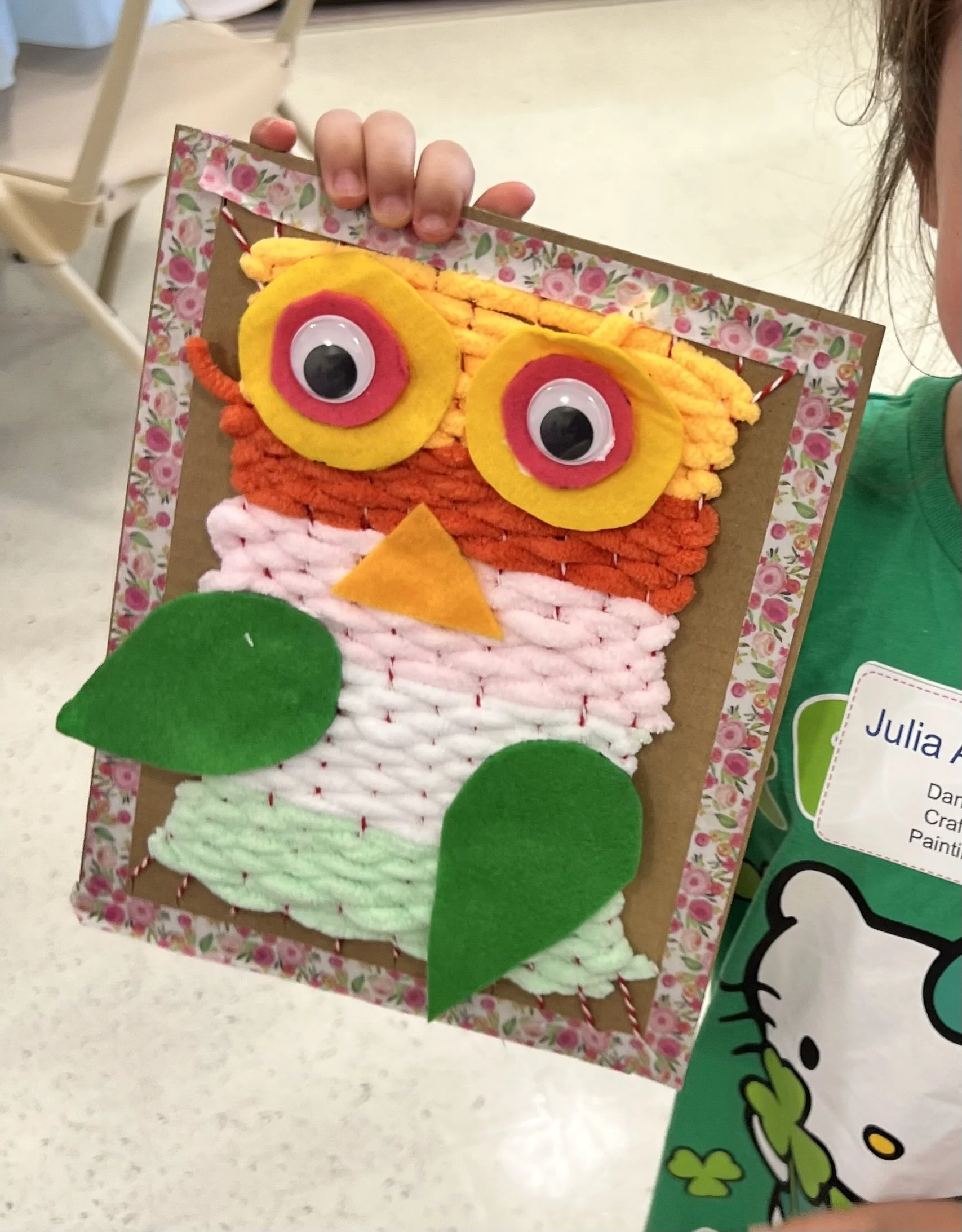 Art of an owl weaved out of yarn
