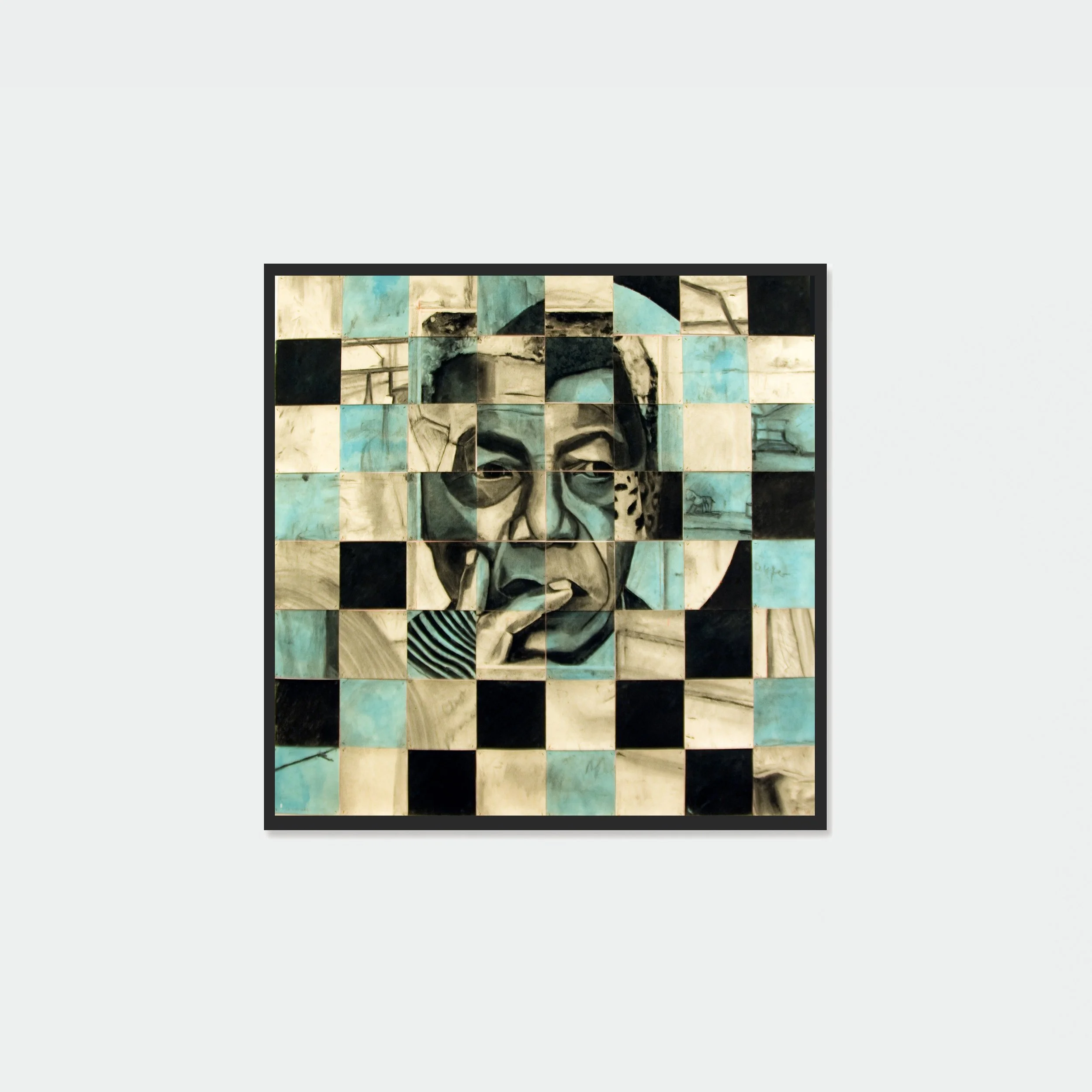 Richard Moss, The Game Played - The Statesman, 2014, Charcoal, acrylic, paper on board, 155 × 155 cm