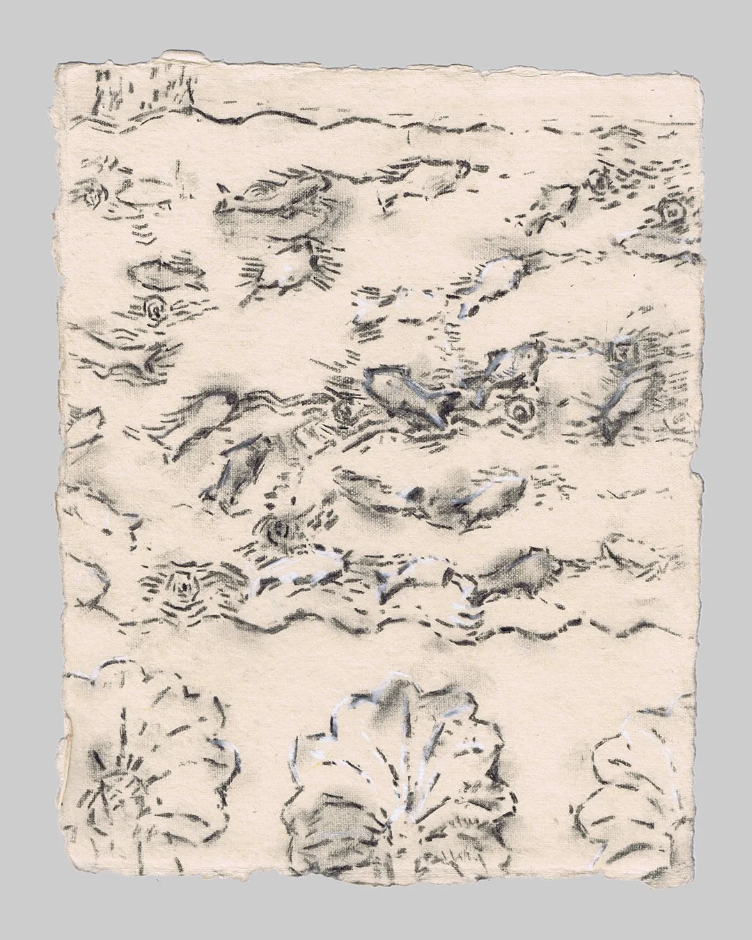 Richard Moss, Assyrian frieze, 2025, Charcoal and chalk on paper, 8.3 x 11.7 inches
