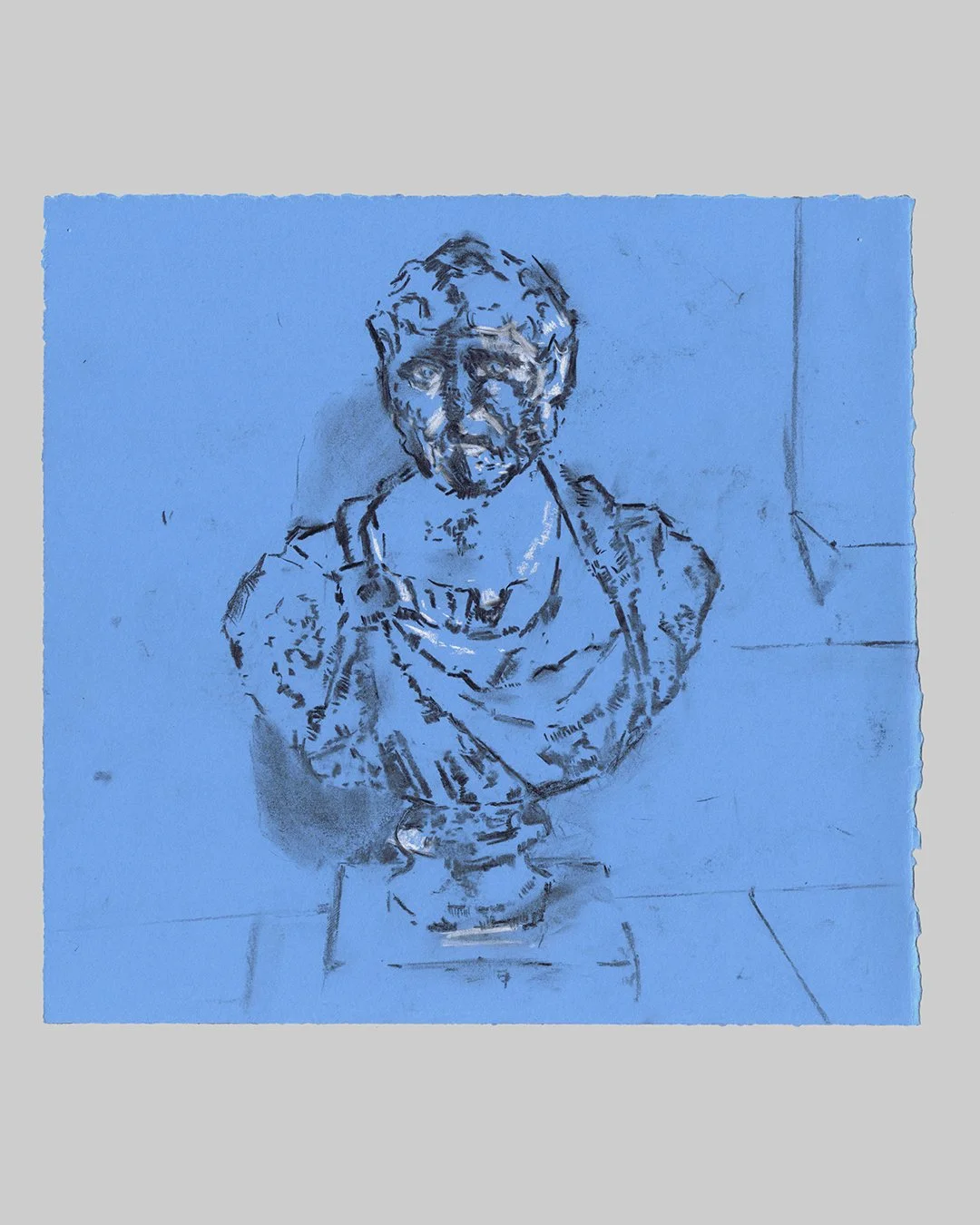Richard Moss, Roman head in marble, 2025, Pen, glue on paper, 8.3 x 11.7 inches