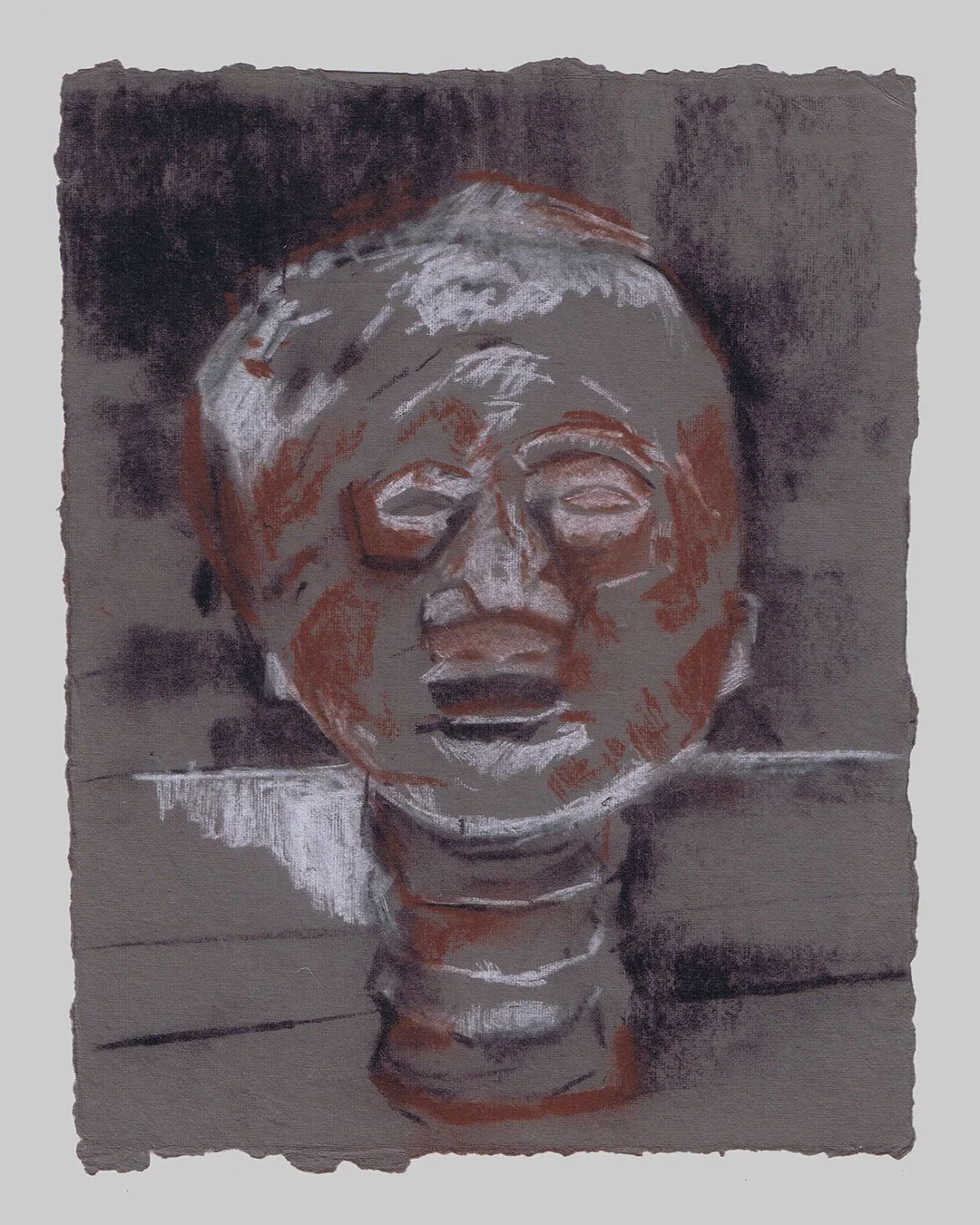 Richard Moss, African head, 2025, Charcoal and chalk on paper, 8.3 x 11.7 inches